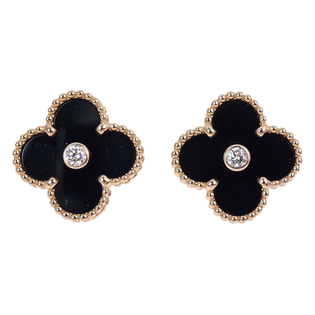 Van Cleef Arpels Vintage Alhambra Rose Gold Onyx Pierced Earrings (1 of 5)