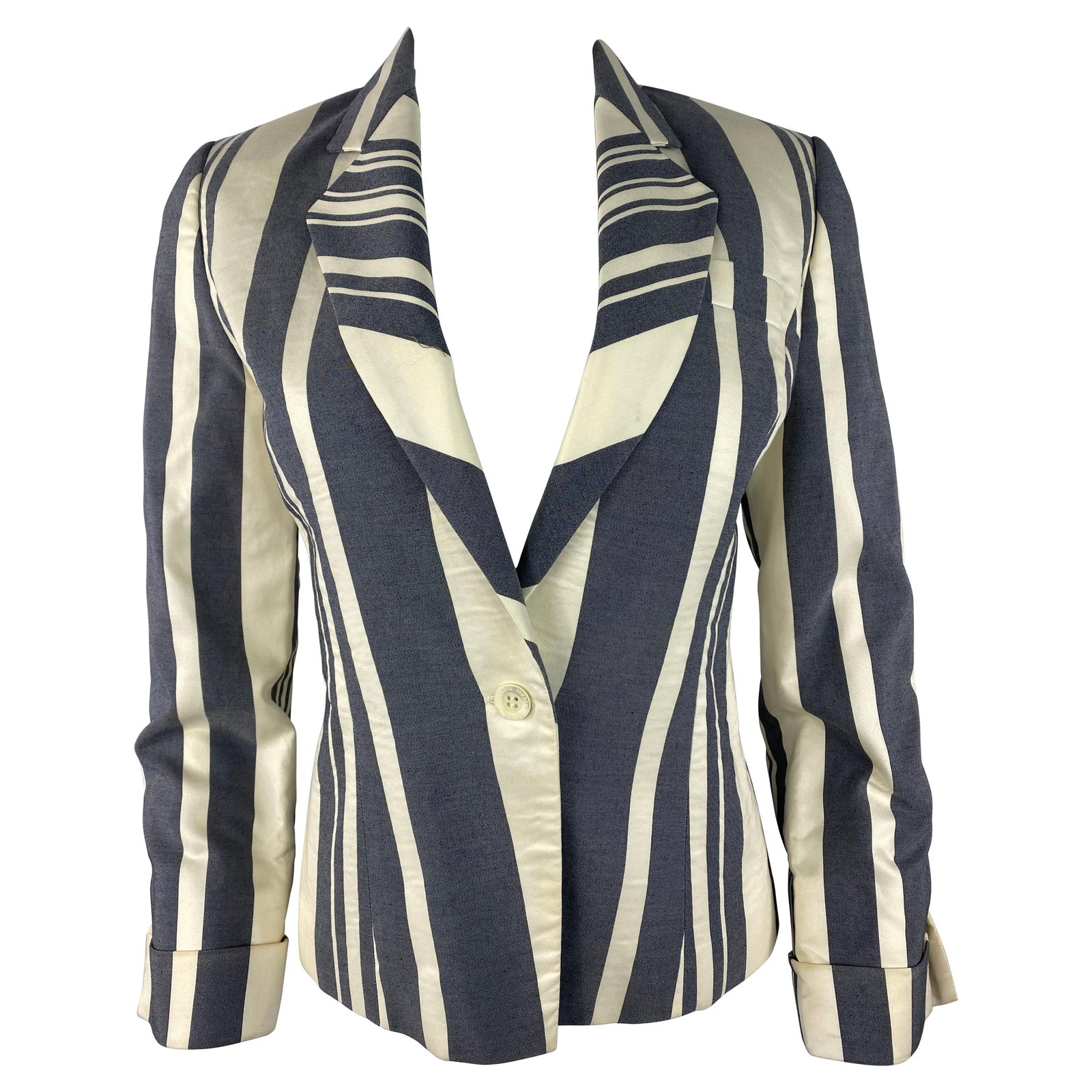 Striped Carolina Herrera Blazer Jacket White Blue Size 6 (1 of 6)