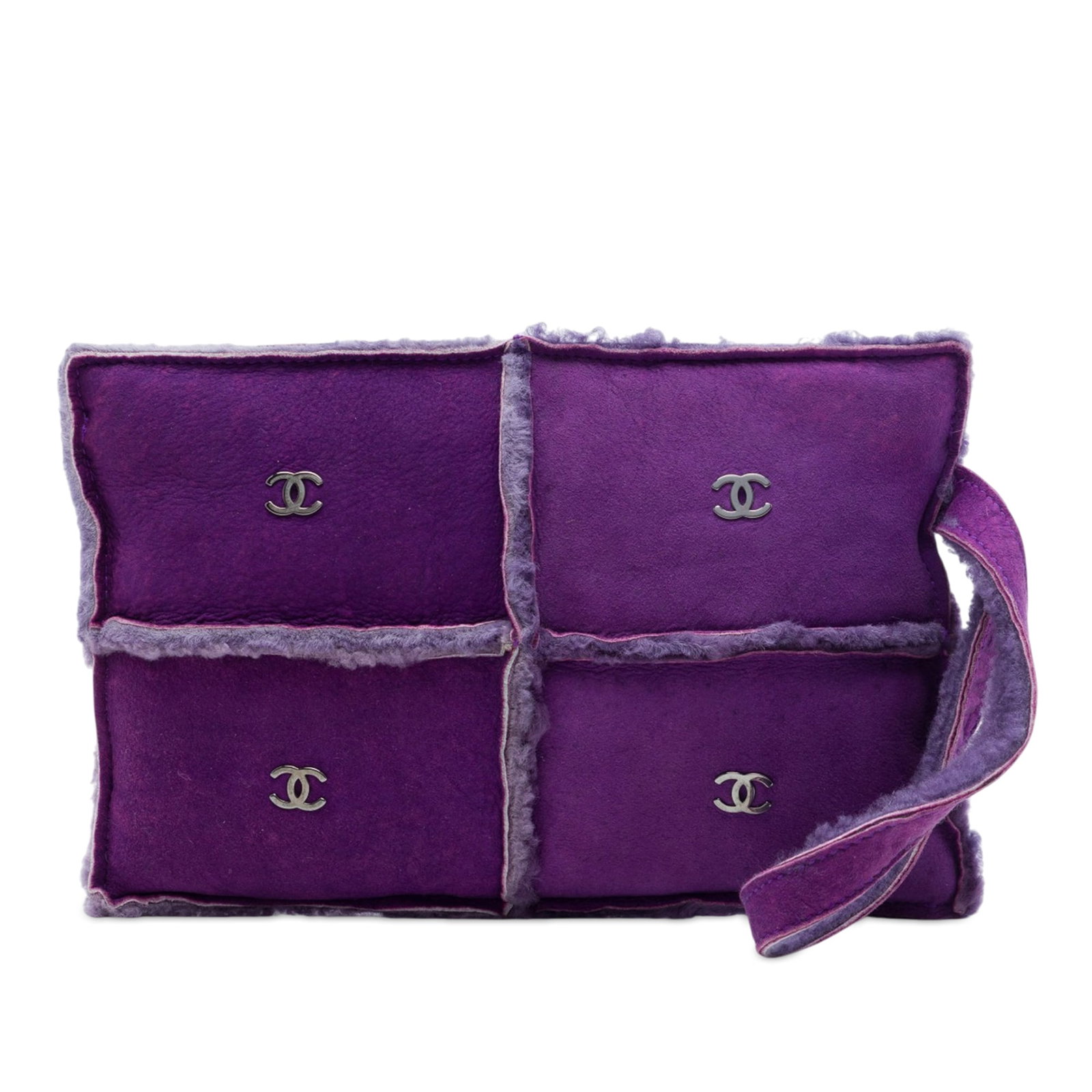 Chanel CC Wristlet Clutch in Purple Suede with Shearling Trim (1 of 7)