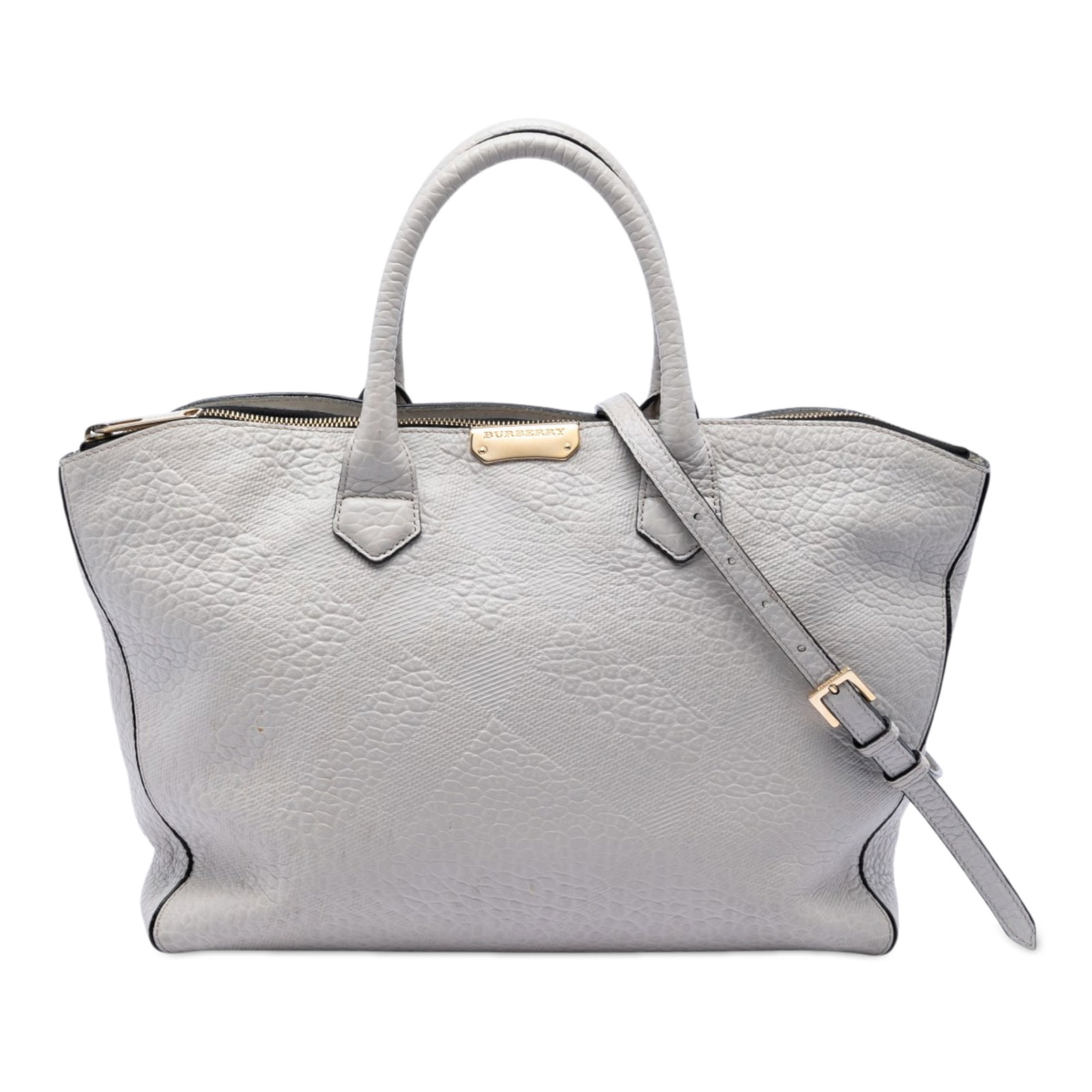 Burberry Dewsbury Satchel Gray Embossed Leather Check Bag (1 of 6)
