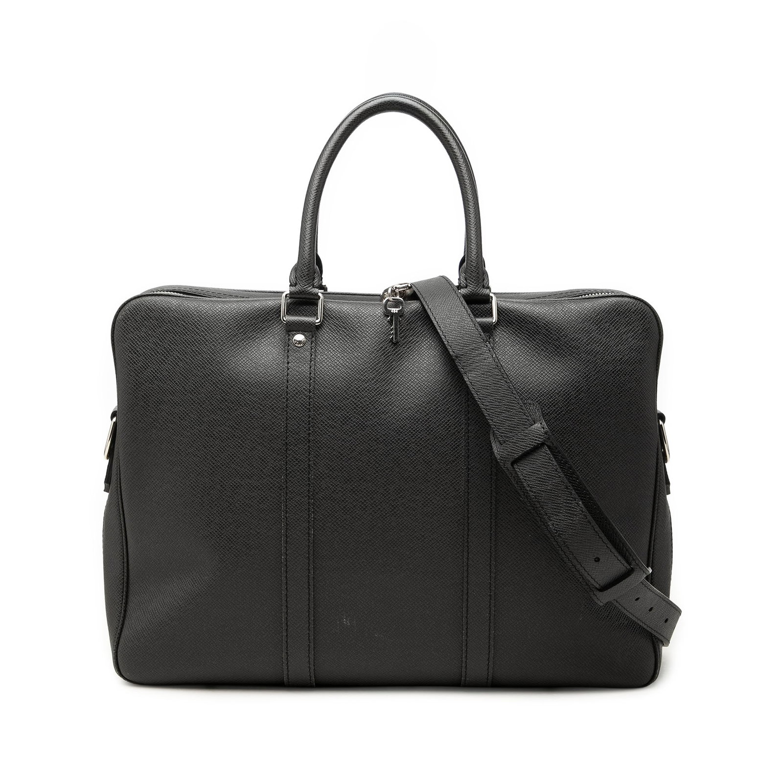 Louis Vuitton Taiga Porte Documents PM Black Leather Briefcase: Louis Vuitton Taiga Porte Documents PM Black Leather Briefcase Louis Vuitton Taiga Porte Documents Voyage PM business bag crafted in black taiga leather. It features rolled leather handles, a detachab