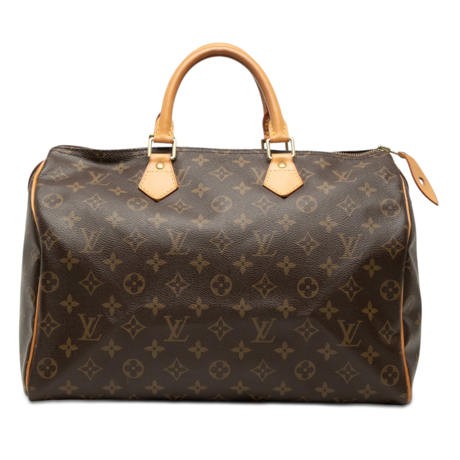 Louis Vuitton Speedy 35 Monogram Canvas Handbag: Louis Vuitton Speedy 35 Monogram Canvas Handbag Louis Vuitton Monogram Speedy 35 handbag crafted with a monogram canvas body, rolled vachetta leather handles, a top zip closure, and an interior slip p