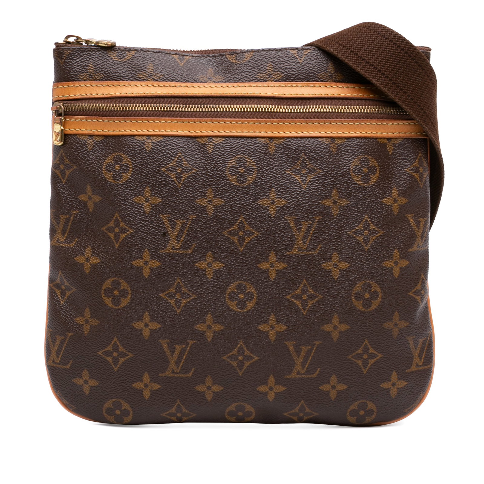 Louis Vuitton Bosphore Pochette Monogram Crossbody Bag: Louis Vuitton Bosphore Pochette Monogram Crossbody Bag Louis Vuitton Monogram Bosphore Pochette crafted with a monogram canvas body and vachetta leather trim. It features a front exterior zip pocket, 