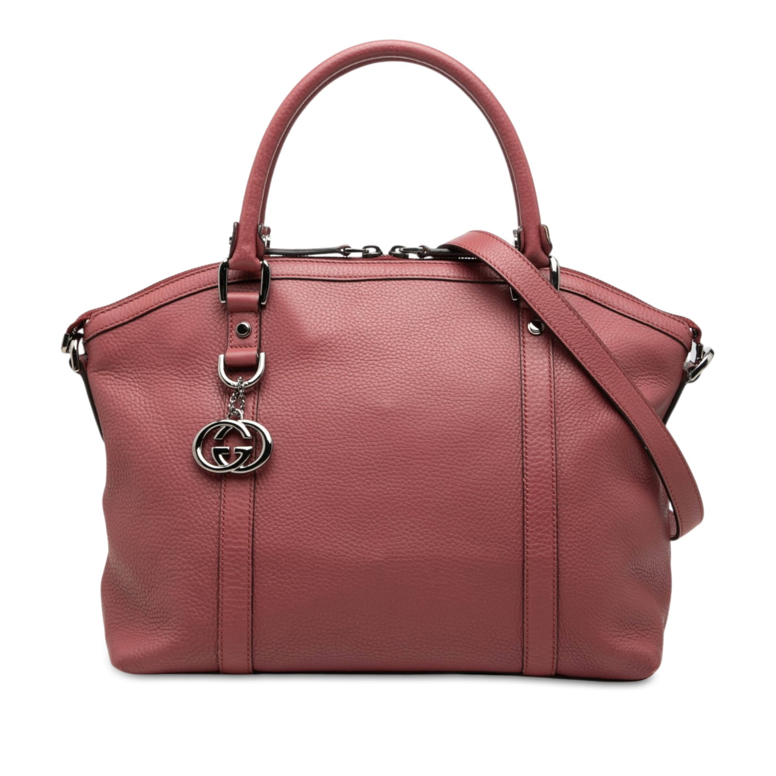 Gucci GG Charm Dome Satchel Medium Pink Calfskin Leather Bag: Gucci GG Charm Dome Satchel Medium Pink Calfskin Leather Bag A Gucci Medium Calfskin GG Charm Dome Satchel in pink leather with a structured dome silhouette. It features rolled leather handles, a deta