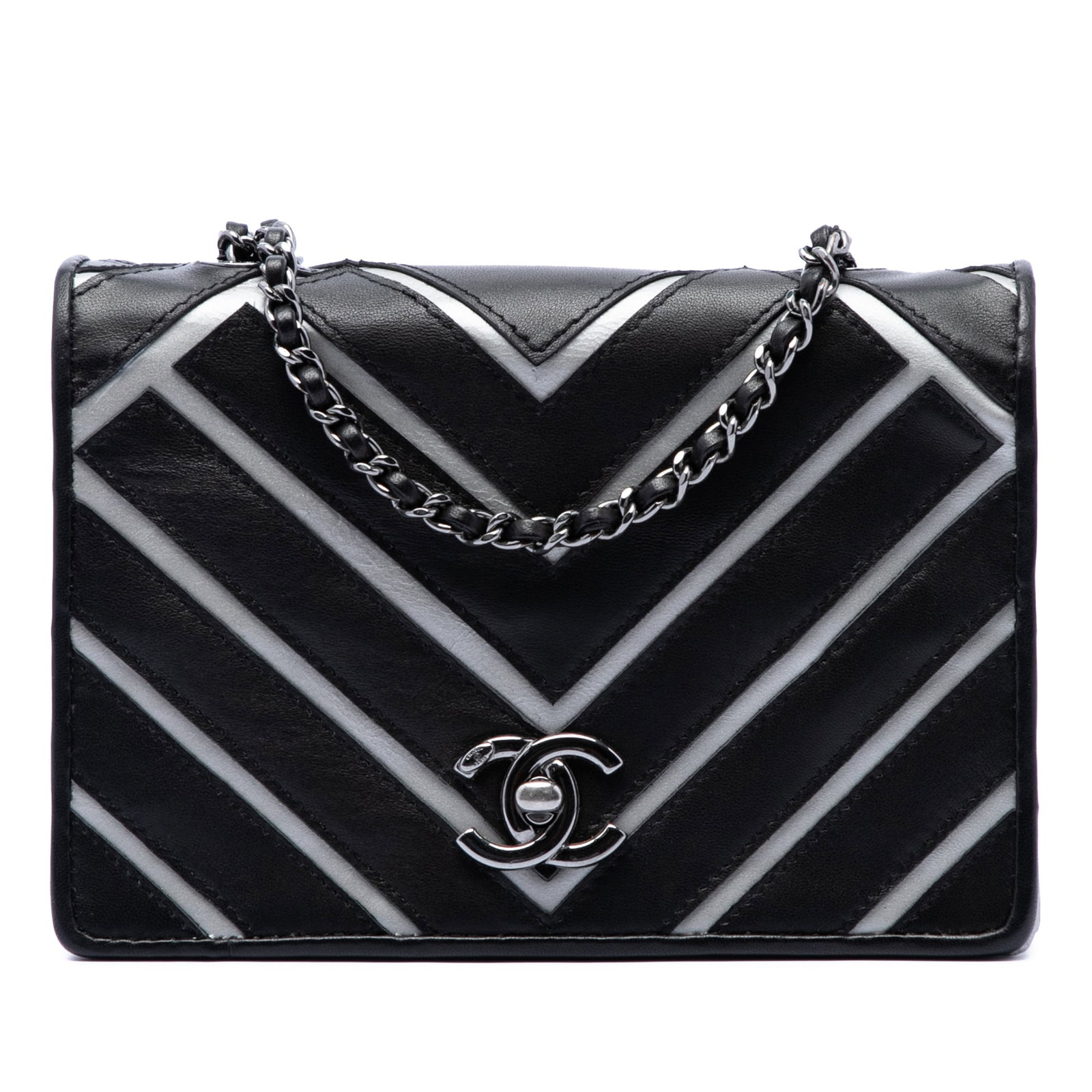 Chanel Couture Flap Small Chevron Lambskin Crossbody Bag Black (1 of 6)