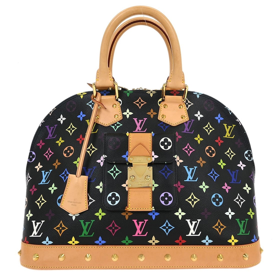 Louis Vuitton Alma GM Black Monogram Multicolor Canvas Hand Bag M40442: Louis Vuitton Alma GM Black Monogram Multicolor Canvas Hand Bag M40442 Louis Vuitton Alma GM handbag in black Monogram Multicolor canvas with leather trim. This women's handbag features a zip closure,