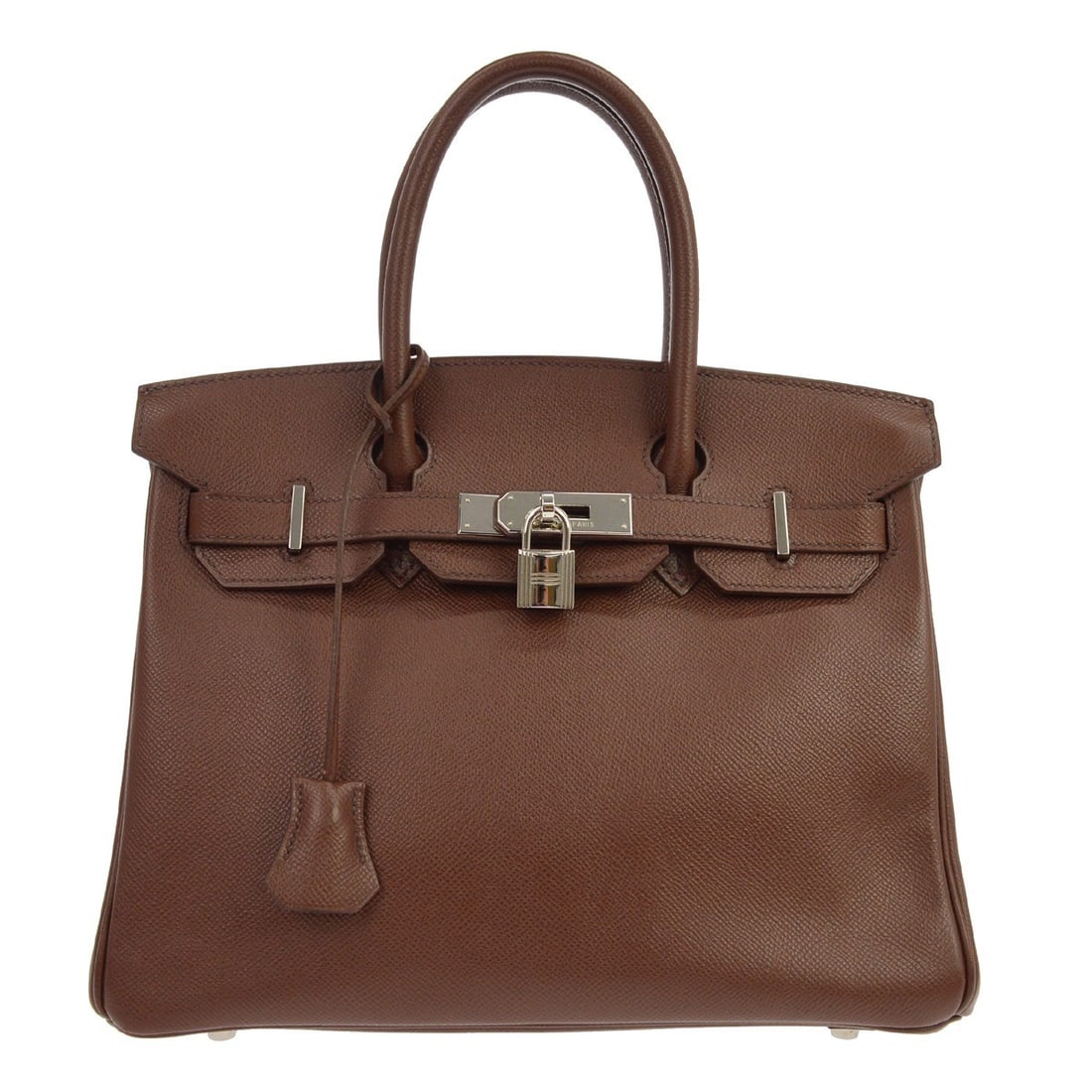 HERMES Birkin 30 Courchevel Leather Handbag Chocolat Brown France: HERMES Birkin 30 Courchevel Leather Handbag Chocolat Brown France Hermes Birkin 30 handbag in Chocolat Courchevel leather with double handles and a structured top handle silhouette. This women's bag f