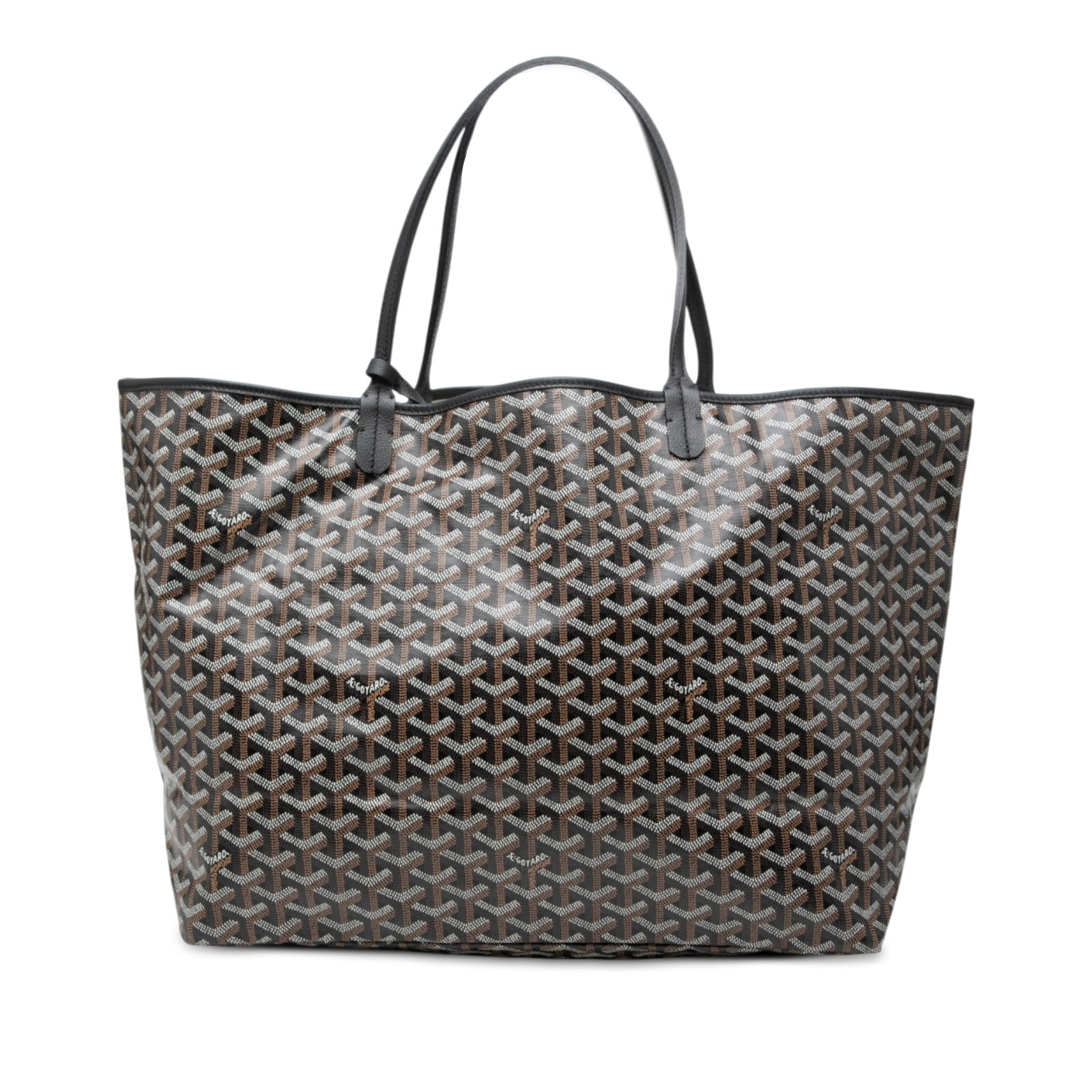 Goyard Saint Louis GM Goyardine Tote Bag Black: Goyard Saint Louis GM Goyardine Tote Bag Black The Goyardine Saint Louis GM is a black tote bag crafted with a coated canvas body, leather trim, flat leather handles, an open top, and a flap pouch. Ma