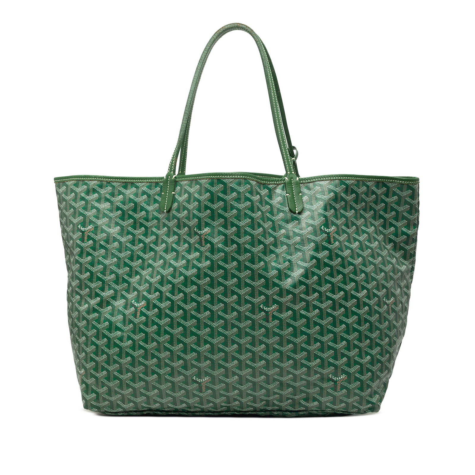 Goyard Saint Louis GM Green Coated Canvas Tote Bag: Goyard Saint Louis GM Green Coated Canvas Tote Bag The Goyardine Saint Louis GM is a tote bag crafted with a coated canvas body and leather trim. It features flat leather handles, an open top, and an 