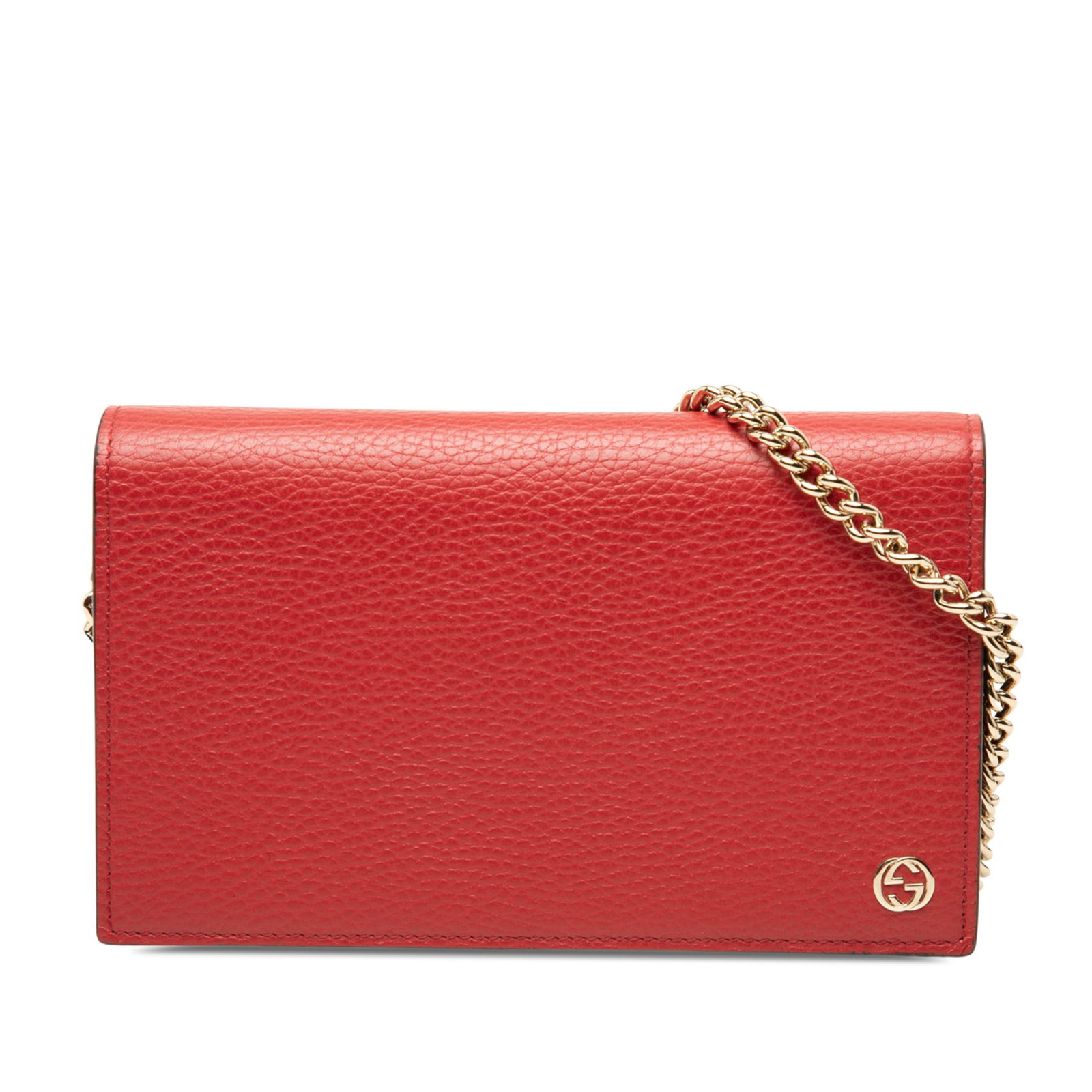 Gucci Betty Wallet on Chain Red Calfskin Leather Bag: Gucci Betty Wallet on Chain Red Calfskin Leather Bag Gucci Betty Wallet on Chain in red calfskin leather with a front flap and magnetic snap button closure. The design includes a chain-link strap alon