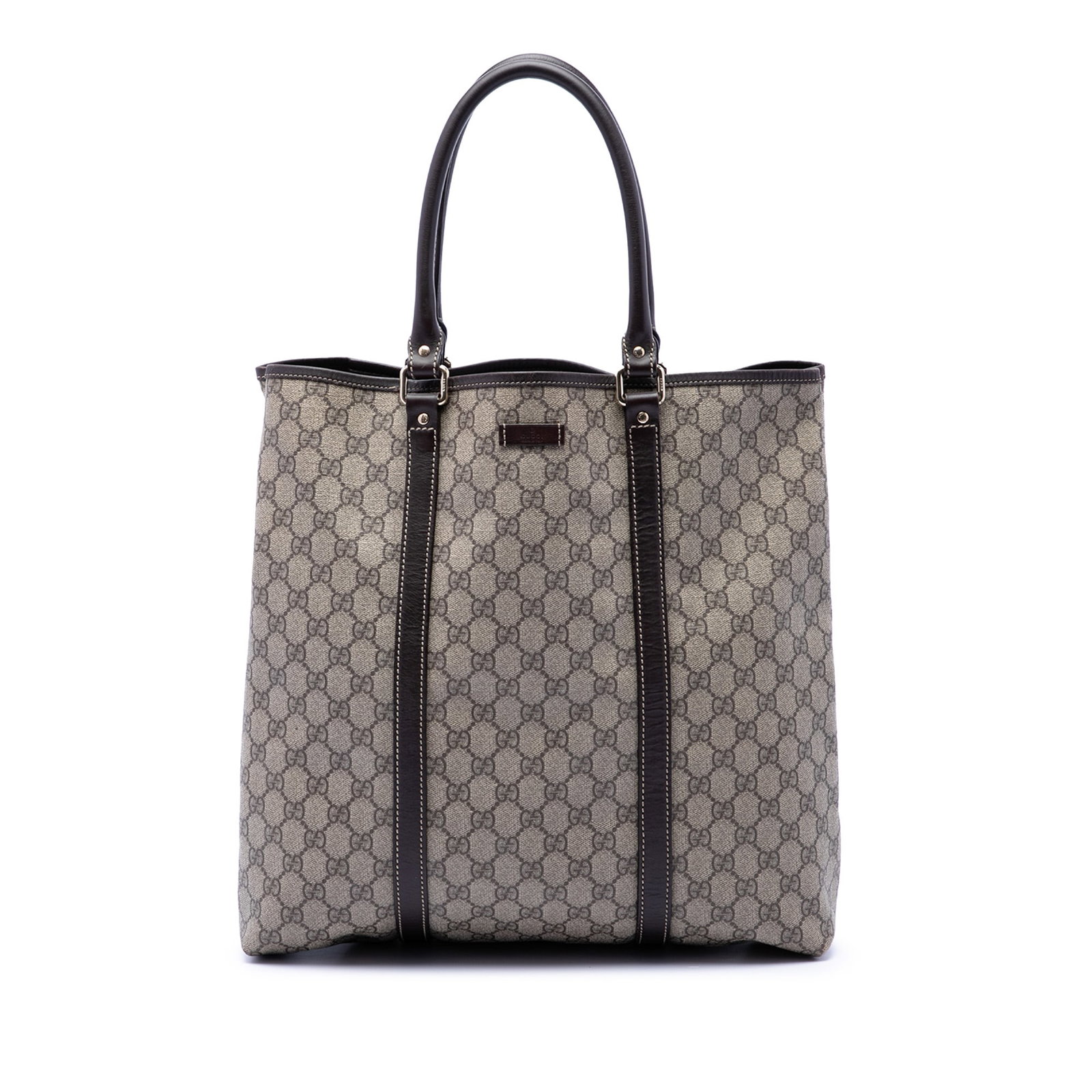 Gucci Joy Vertical Tote GG Supreme Coated Canvas Bag: Gucci Joy Vertical Tote GG Supreme Coated Canvas Bag A Gucci GG Supreme Joy Vertical Tote made in Italy. This beige tote is crafted with a coated canvas body and leather trim, and features rolled leat