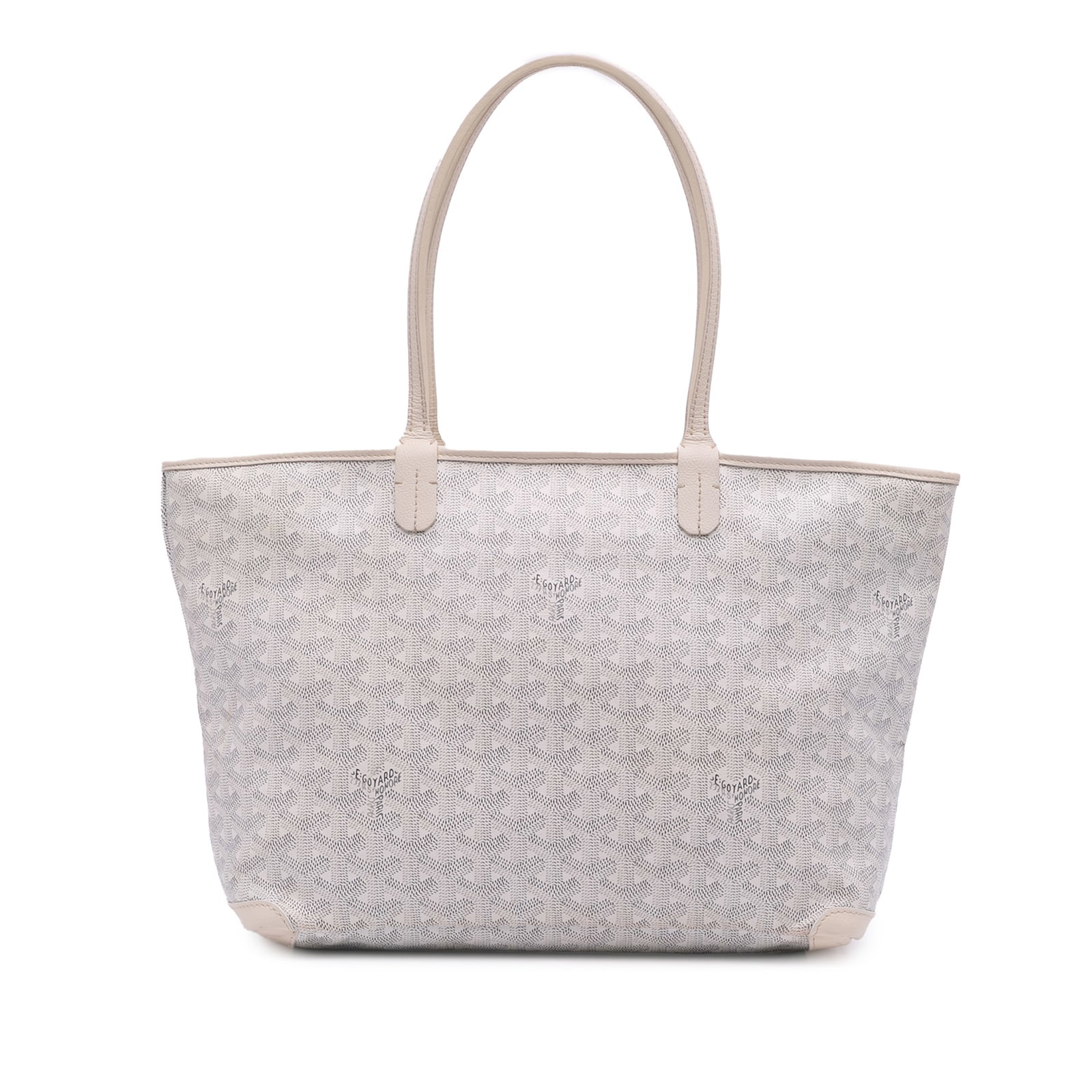 Goyard Goyardine Artois PM White Coated Canvas Tote Bag: Goyard Goyardine Artois PM White Coated Canvas Tote Bag Goyardine Artois PM tote bag in white coated canvas with leather trim and flat leather straps. It features a top zip closure and an interior zip