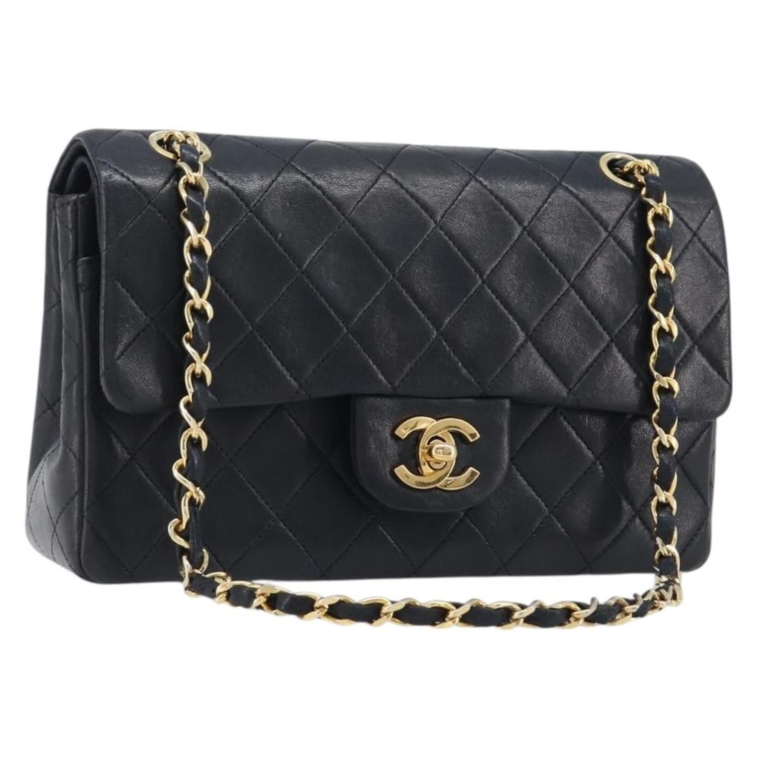 CHANEL Matelasse 23 Lamb Skin Shoulder Bag Black Gold CC: CHANEL Matelasse 23 Lamb Skin Shoulder Bag Black Gold CC Classic CHANEL Matelasse 23 shoulder bag in black lamb skin with gold-tone CC detailing. Made in France, this women's shoulder bag includes the