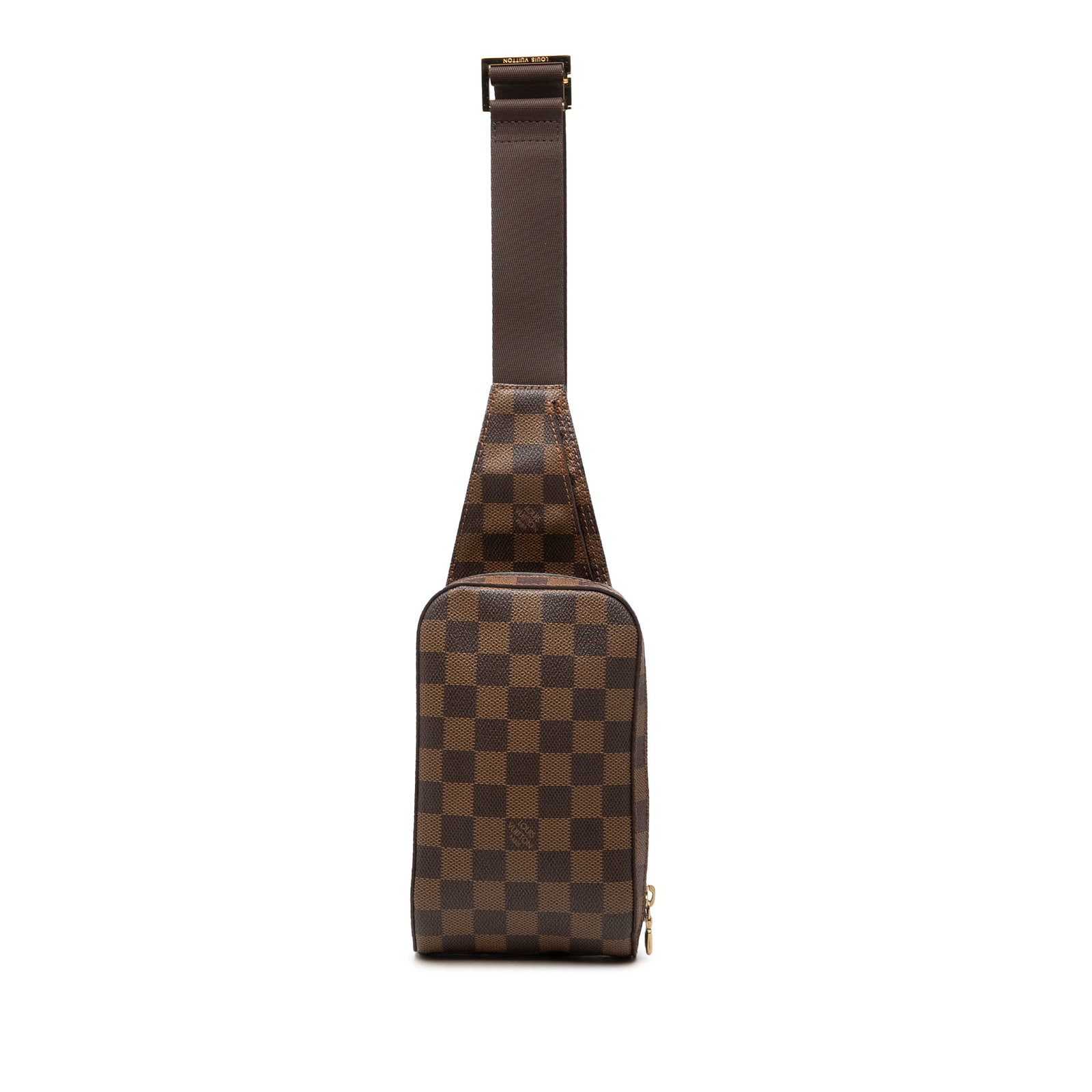 Louis Vuitton Geronimos Brown Damier Ebene Crossbody Bag: Louis Vuitton Geronimos Brown Damier Ebene Crossbody Bag A Louis Vuitton Damier Ebene Geronimos bag with a damier canvas body, adjustable flat strap, top zip closure, and exterior front slip pocket. M