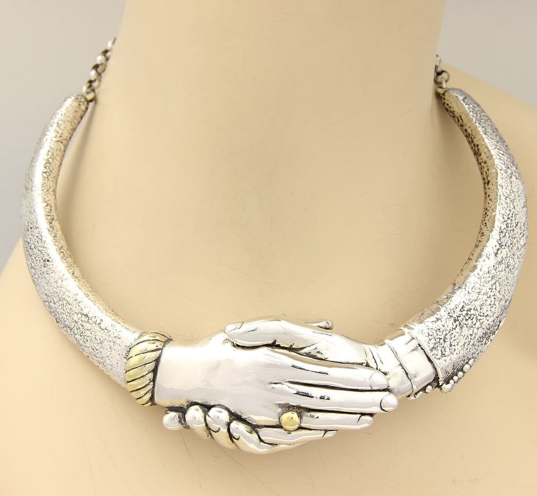 Yaacov Heller sterling silver choker necklace Handshake motif limited edition 16" (1 of 6)