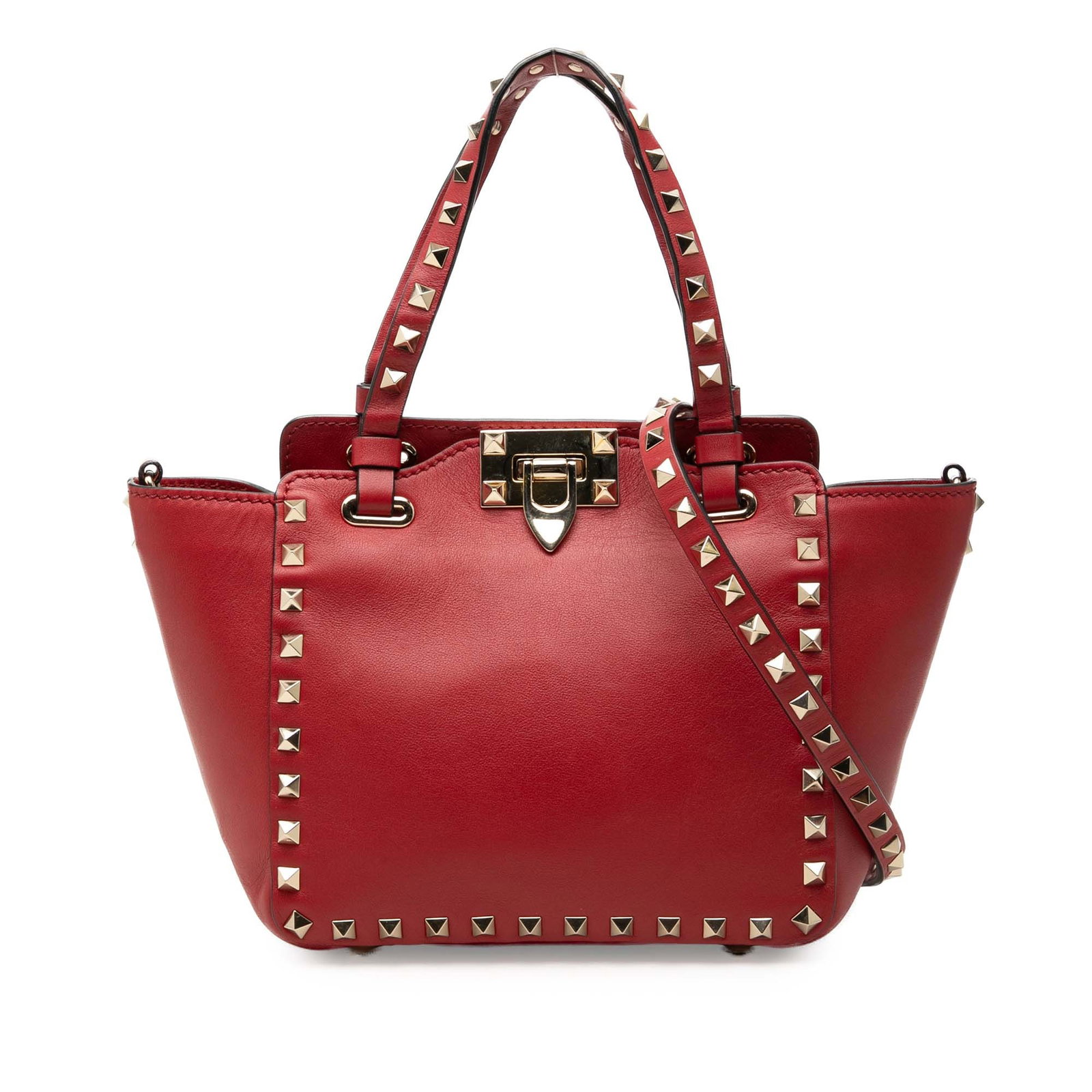 Valentino Rockstud Trapeze Mini Red Grained Calfskin Satchel (1 of 7)