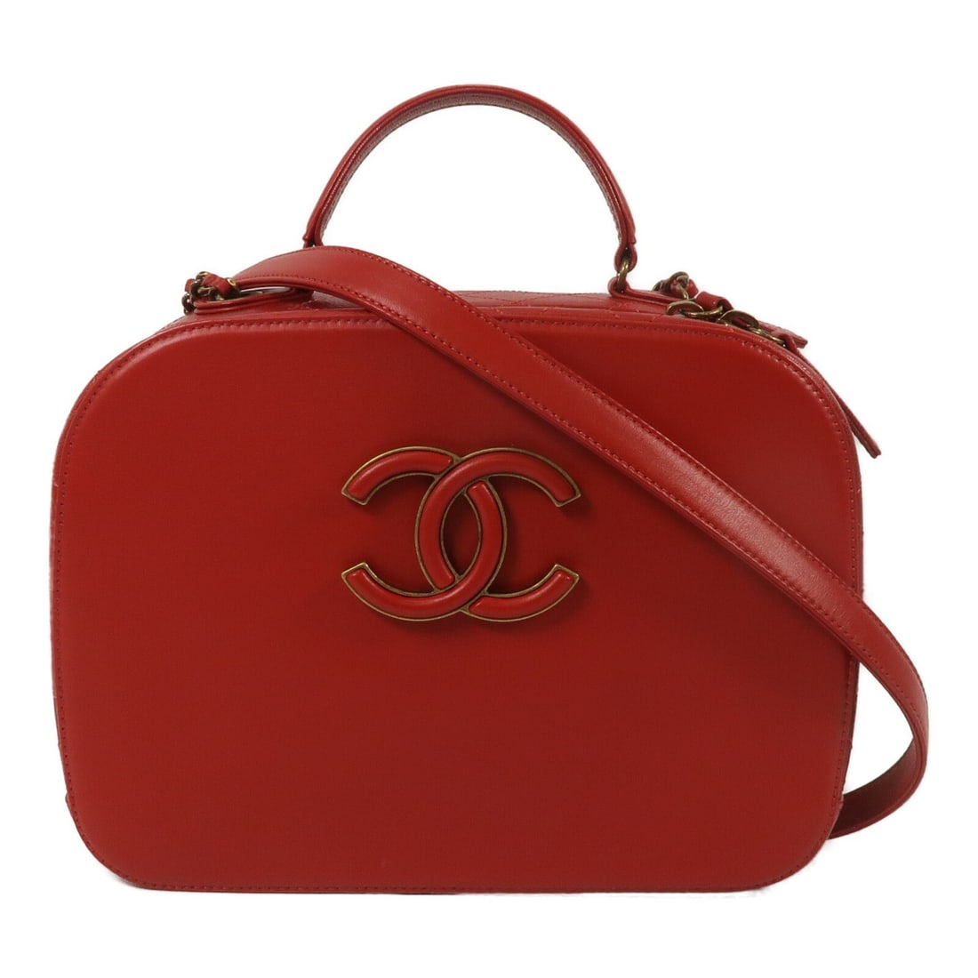 CHANEL Coco Curve 2Way Shoulder Bag Red Calfskin GHW CC: CHANEL Coco Curve 2Way Shoulder Bag Red Calfskin GHW CC Chanel Coco Curve 2-way shoulder bag in red calfskin leather with CC GHW detailing. This women's bag features a structured design with multiple 