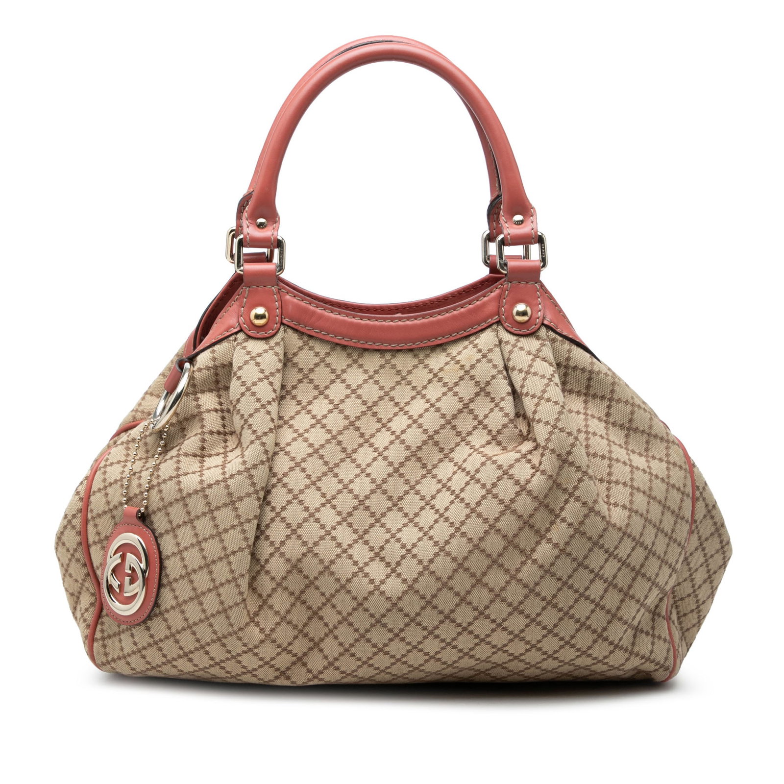 Gucci Sukey Medium Diamante Canvas Tote Bag Beige: Gucci Sukey Medium Diamante Canvas Tote Bag Beige Gucci Medium Diamante Canvas Sukey Tote crafted with a canvas body and leather trim. This tote features rolled leather handles, an open top with magne
