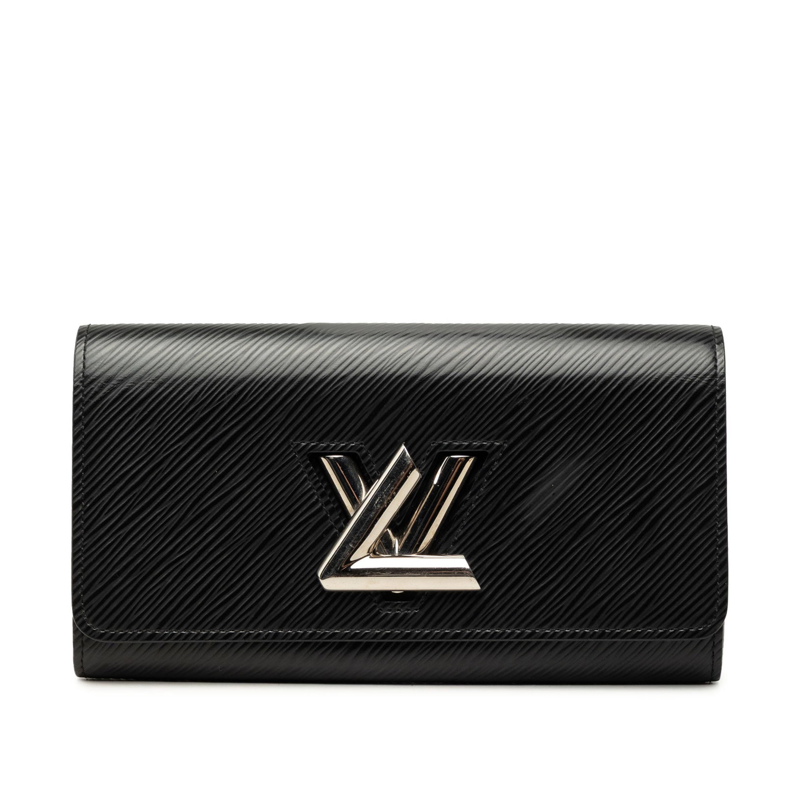 Louis Vuitton Epi Twist Wallet in Black Leather: Louis Vuitton Epi Twist Wallet in Black Leather Louis Vuitton Twist long wallet crafted in black Epi leather with a front flap and twist-lock closure. The interior is designed with zip and slip compar