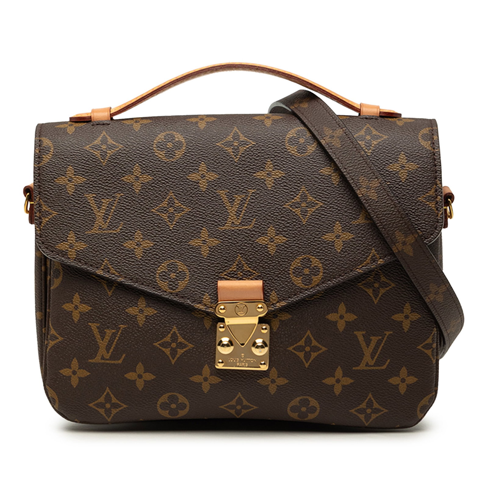 Louis Vuitton Pochette Metis Monogram Shoulder Bag: Louis Vuitton Pochette Metis Monogram Shoulder Bag Louis Vuitton Pochette Metis in brown monogram canvas with a flat vachetta leather top handle, detachable flat shoulder strap, front flap with S-lock
