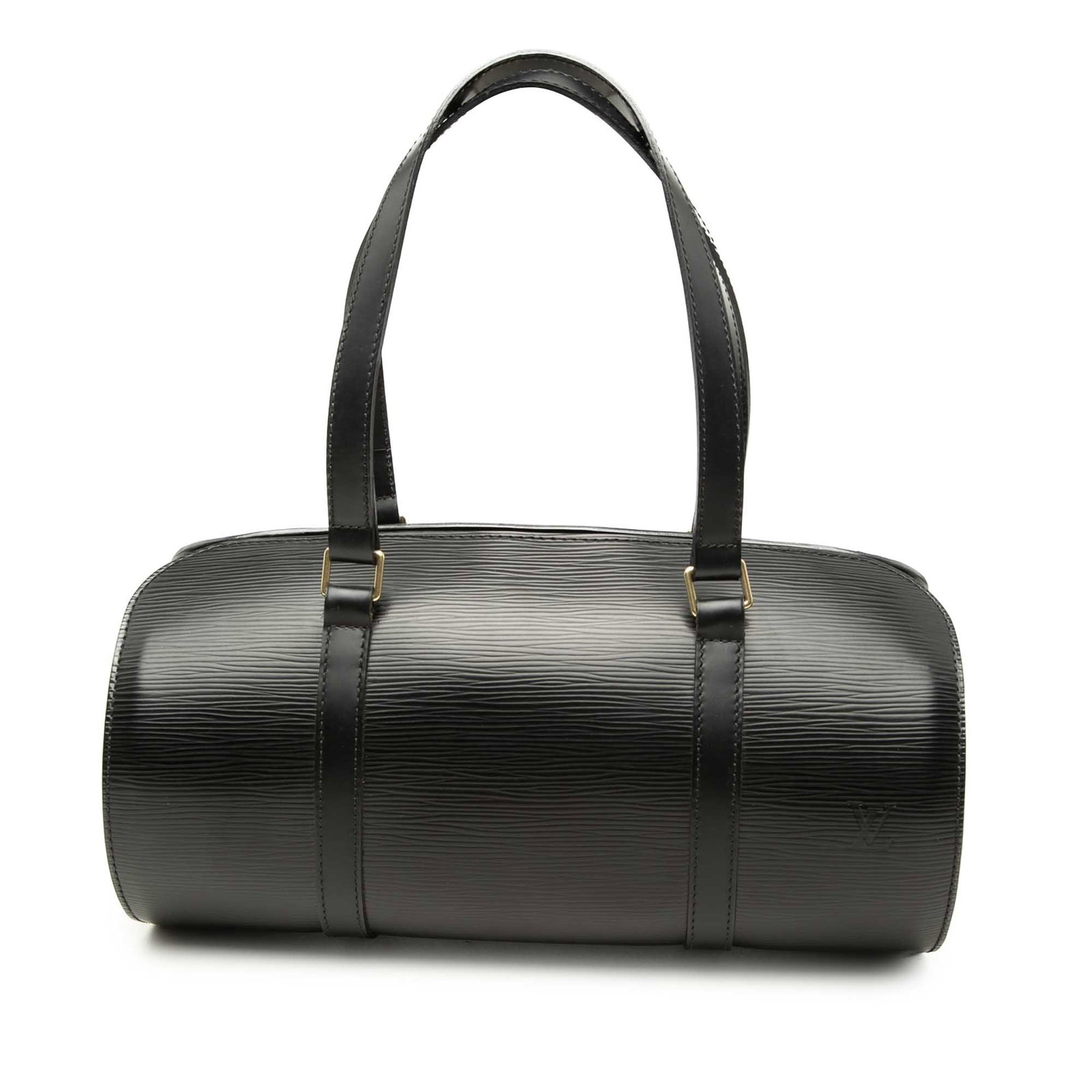 Louis Vuitton Soufflot shoulder bag in black Epi leather: Louis Vuitton Soufflot shoulder bag in black Epi leather Louis Vuitton Epi Soufflot handbag crafted in black Epi leather with flat shoulder straps, a top zip closure, and an interior slip pocket. Incl