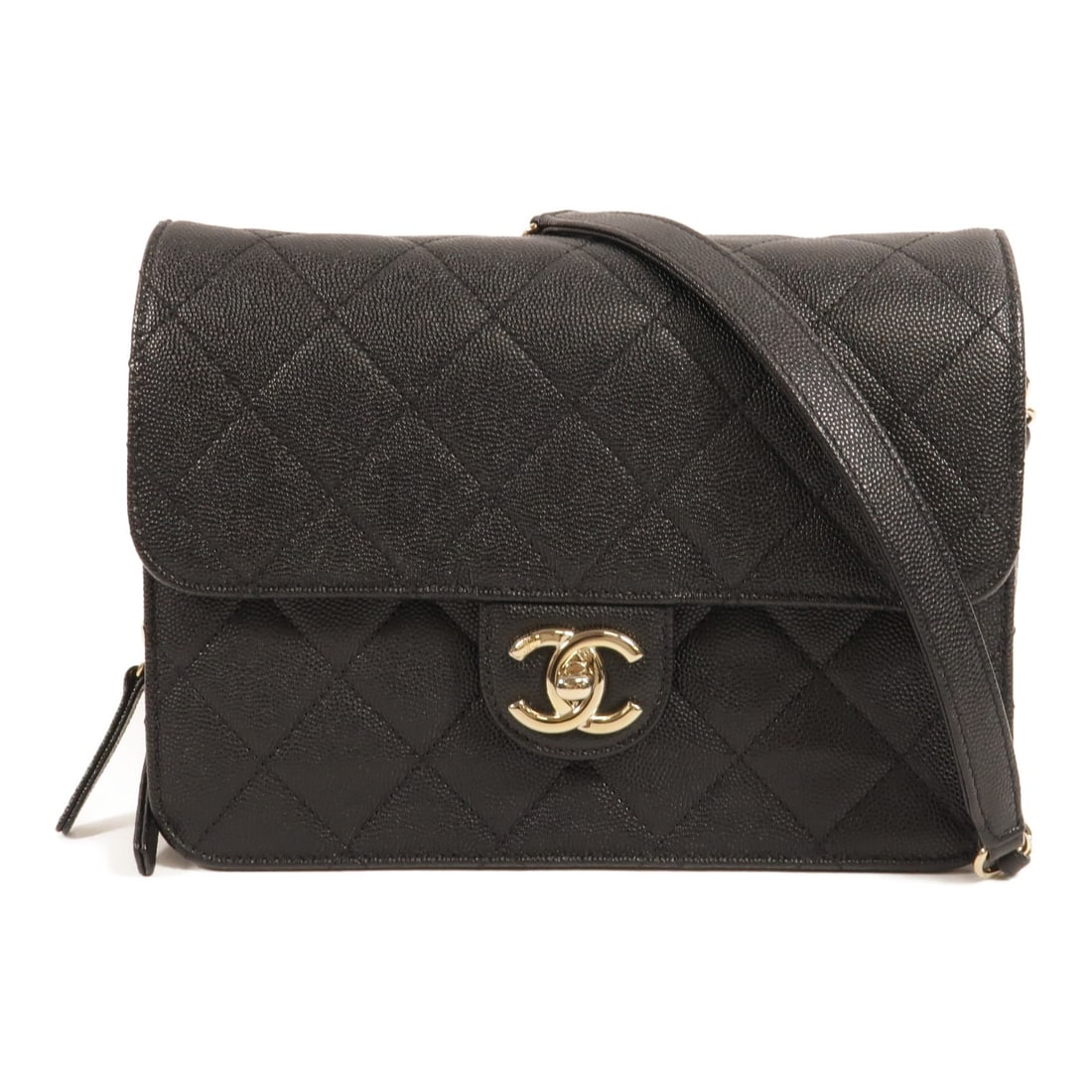 CHANEL AS3003 CC Calfskin Shoulder Bag Black GHW: CHANEL AS3003 CC Calfskin Shoulder Bag Black GHW This CHANEL shoulder bag is crafted in black calfskin (cowhide) leather and designed in a wallet-style silhouette. It features a turn lock closure, an 