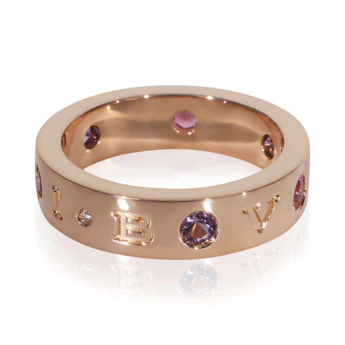 BVLGARI Roman Sorbet 18k Rose Gold Ring Tourmaline Amethyst Size 7: BVLGARI Roman Sorbet 18k Rose Gold Ring Tourmaline Amethyst Size 7 Pre-owned BVLGARI Roman Sorbet ring crafted in 18k rose gold, featuring a tourmaline center stone with amethyst side stones. Made in 