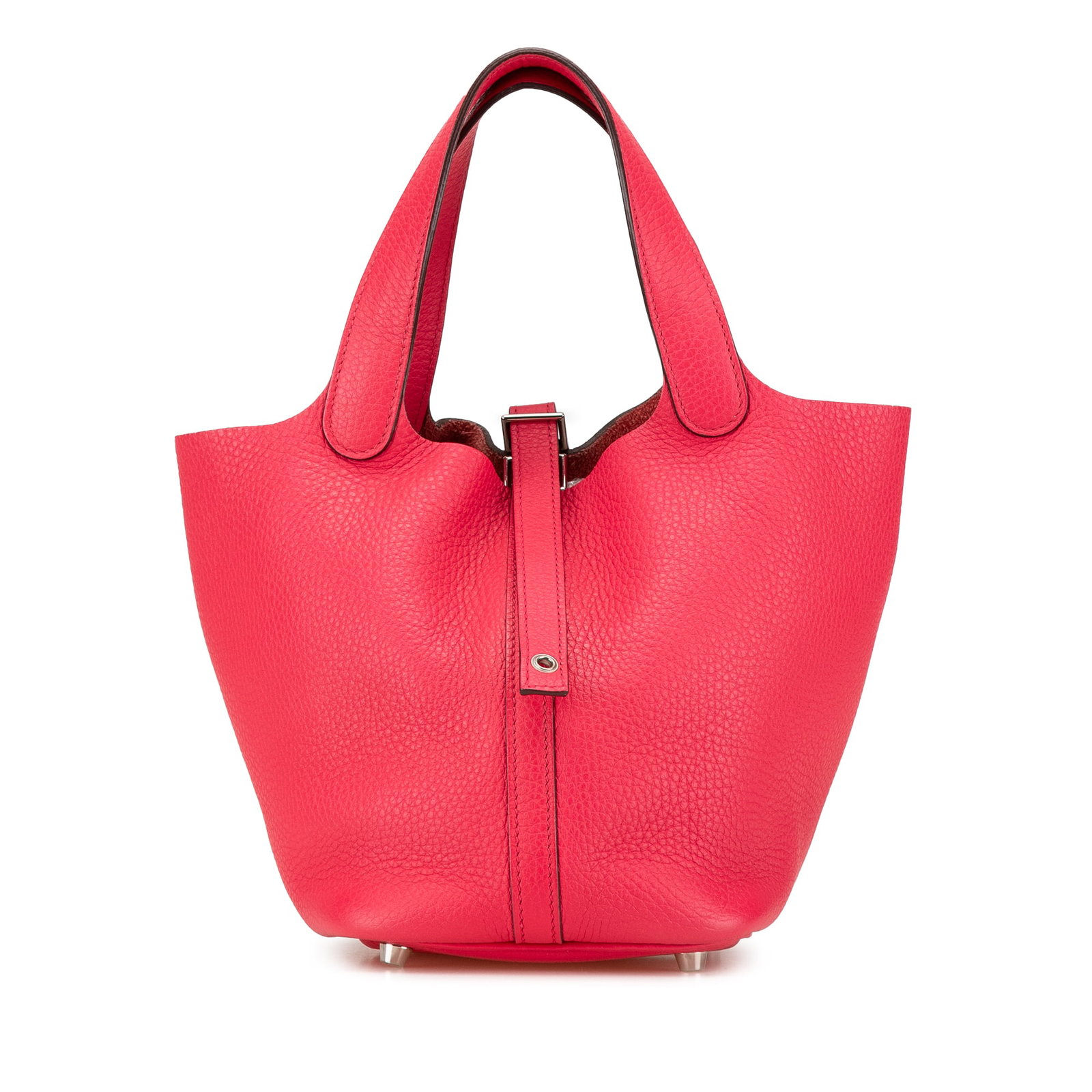 Hermes Clemence Picotin Lock 18 Pink Leather Bag: Hermes Clemence Picotin Lock 18 Pink Leather Bag The Hermes Clemence Picotin Lock 18 is an exquisite bag crafted from high-quality Clemence leather. This stylish bag features flat leather handles and 