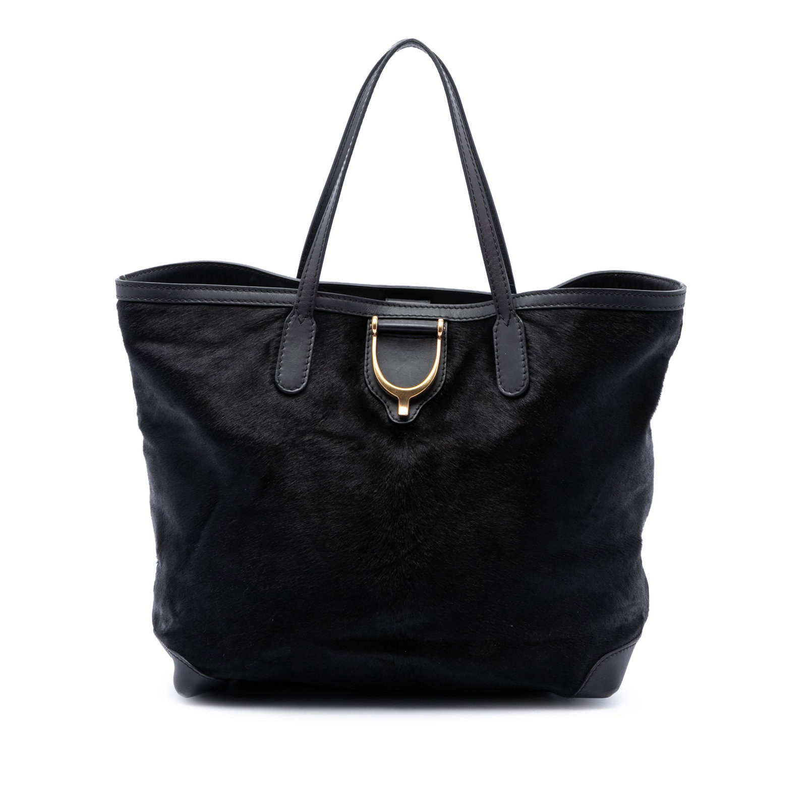 Gucci Pony Hair Stirrup Tote Bag Black Leather Trim (1 of 6)