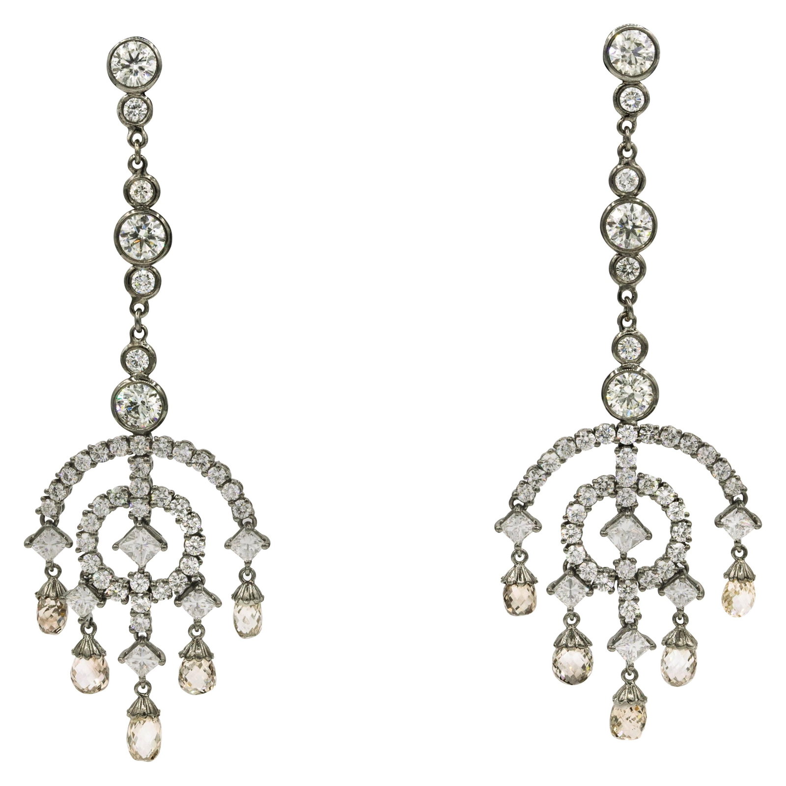 14 Karat White Gold Art Deco Diamond Dangle Earrings 12.93 Carat (1 of 10)