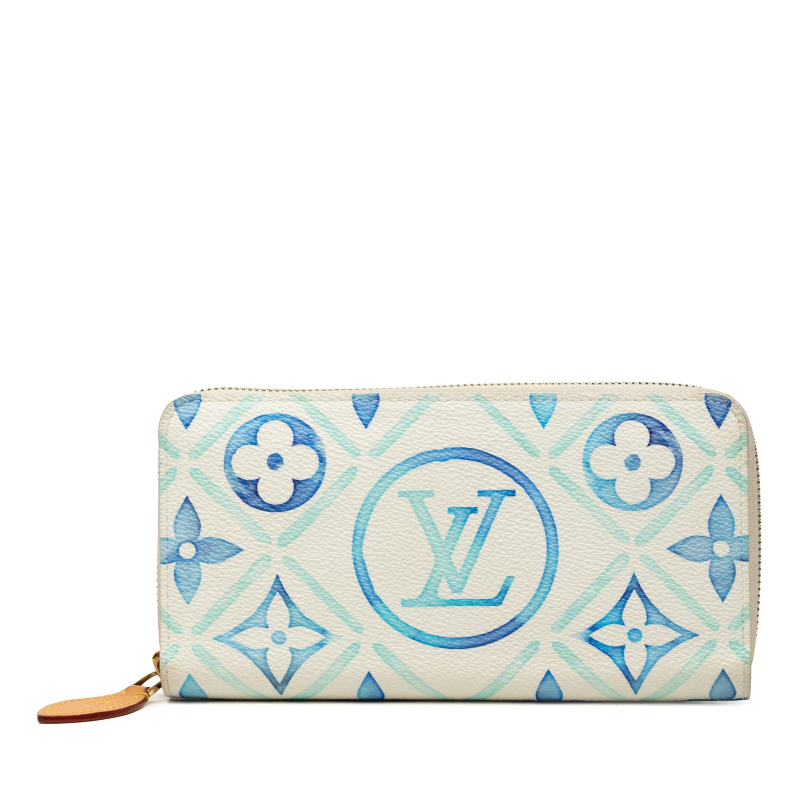 Louis Vuitton Monogram Tiles By The Pool Zip Around Wallet: Louis Vuitton Monogram Tiles By The Pool Zip Around Wallet Louis Vuitton Monogram Tiles By The Pool Zippy Wallet in blue with a monogram canvas body and zip-around closure. The interior includes a zip