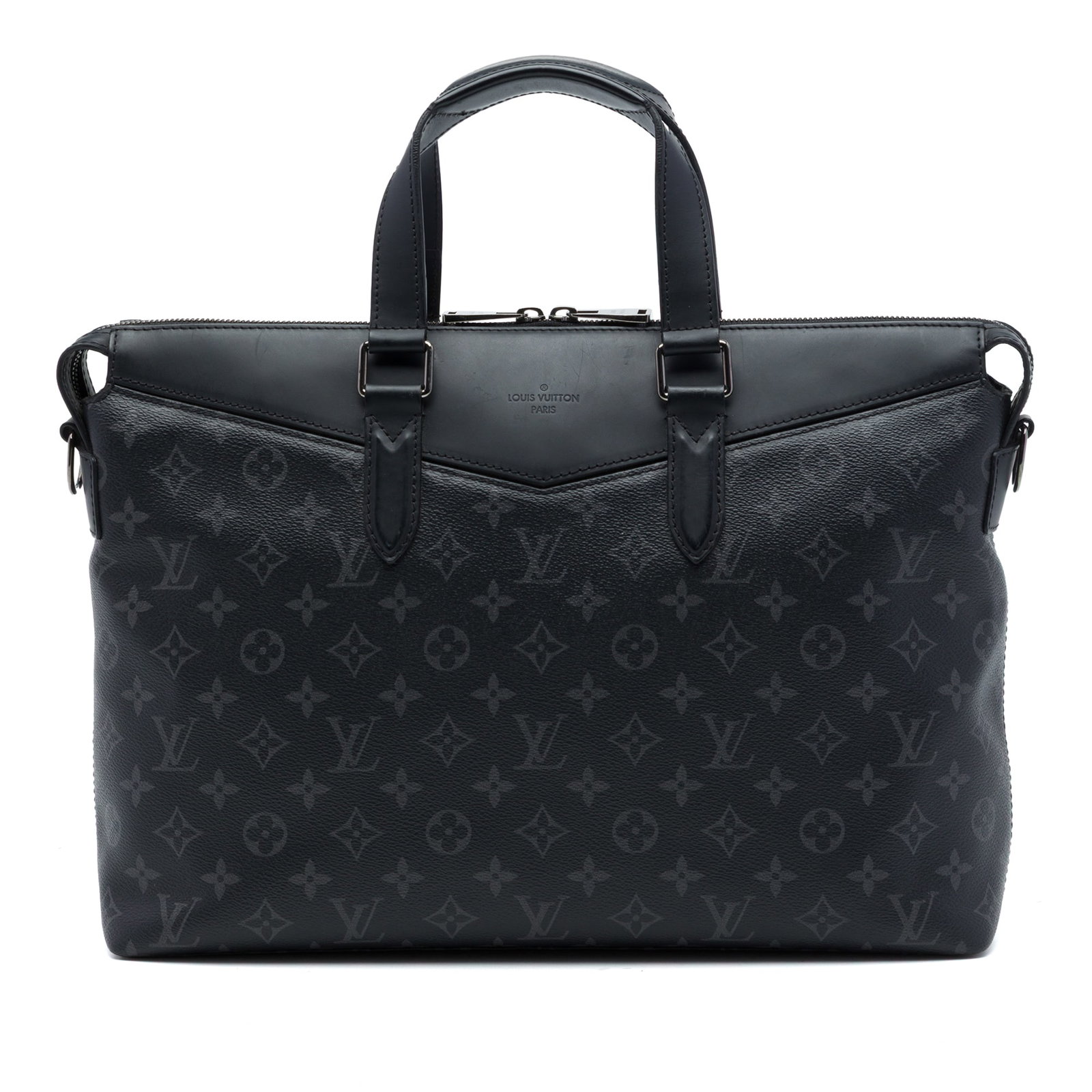 Louis Vuitton Explorer Business Bag in Monogram Eclipse Canvas: Louis Vuitton Explorer Business Bag in Monogram Eclipse Canvas Louis Vuitton Explorer business bag in Monogram Eclipse canvas with leather trim. This structured bag features flat leather handles, a to