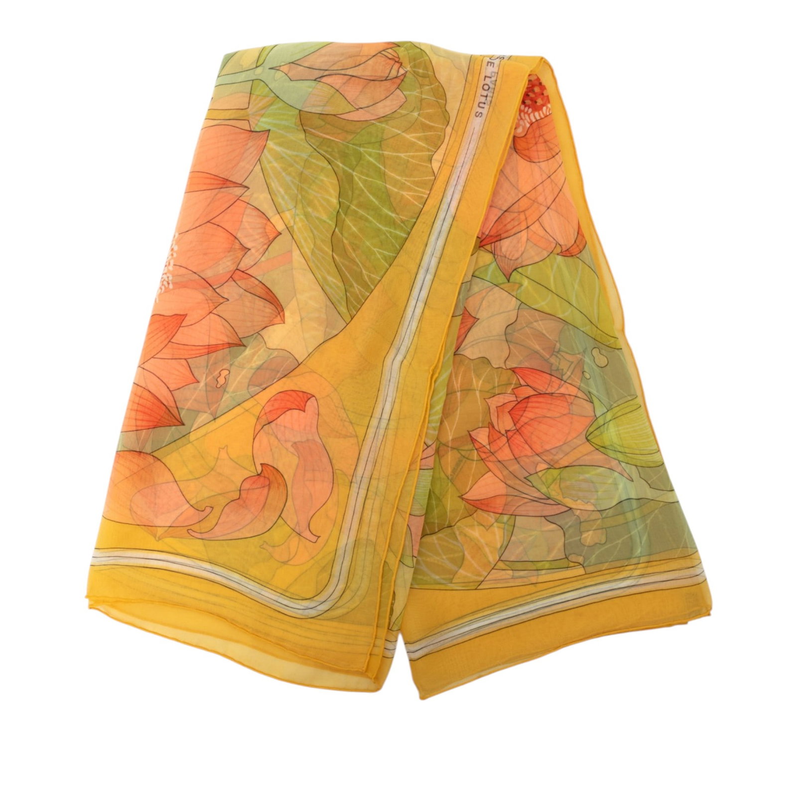 Hermes Fleurs De Lotus 90 Silk Mousseline Scarf Yellow (1 of 6)