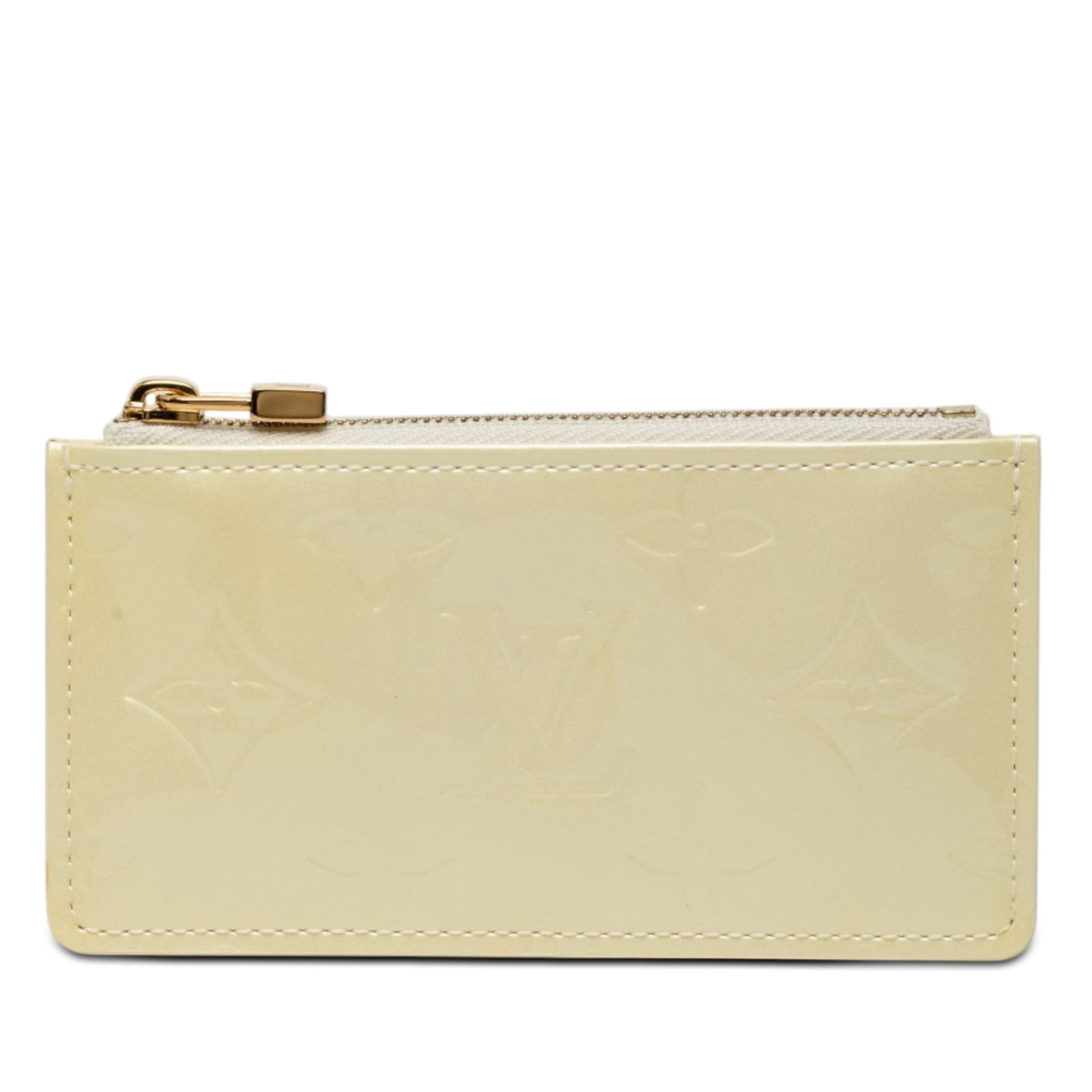 Louis Vuitton Monogram Vernis Key Pouch White Leather: Louis Vuitton Monogram Vernis Key Pouch White Leather A compact Louis Vuitton Monogram Vernis Pochette Cles crafted in white vernis leather with a top zip closure. Made in Spain, this small leather go