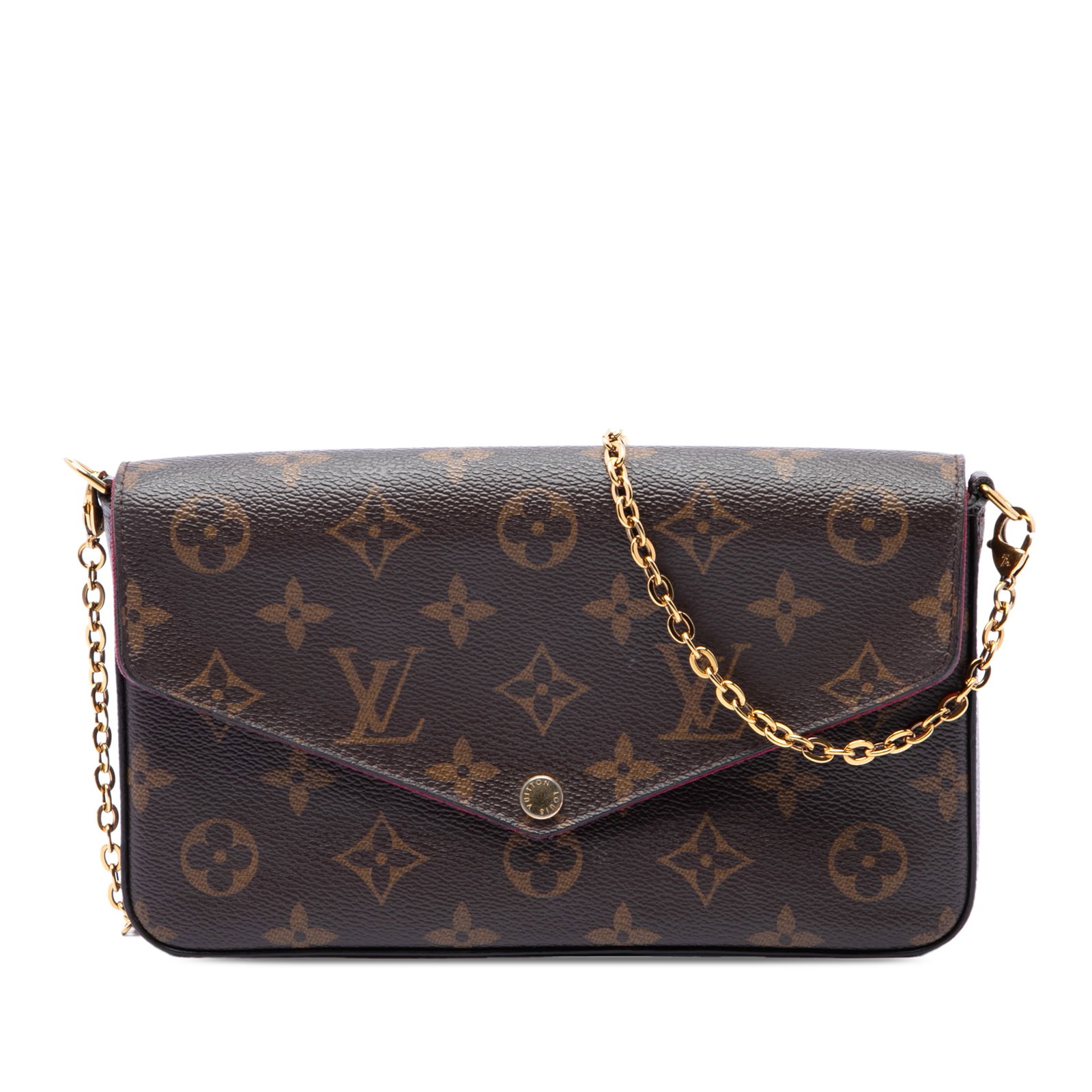 Louis Vuitton Monogram Pochette Felicie Crossbody Bag: Louis Vuitton Monogram Pochette Felicie Crossbody Bag Louis Vuitton Monogram Pochette Felicie crossbody bag in brown monogram canvas with a detachable gold-tone chain strap and front flap snap closure