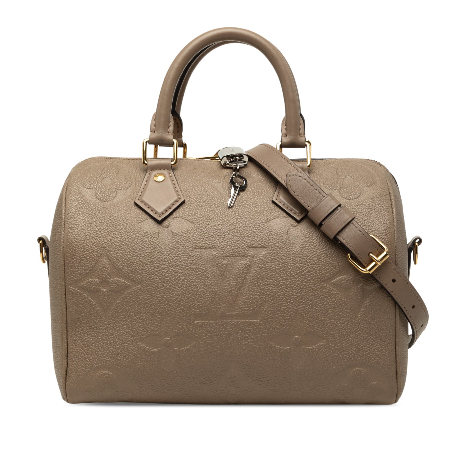 Louis Vuitton Speedy Bandouliere 25 Monogram Empreinte Leather Bag: Louis Vuitton Speedy Bandouliere 25 Monogram Empreinte Leather Bag A Louis Vuitton Speedy Bandouliere 25 crafted in brown Monogram Empreinte leather. This handbag features rolled leather handles, a de
