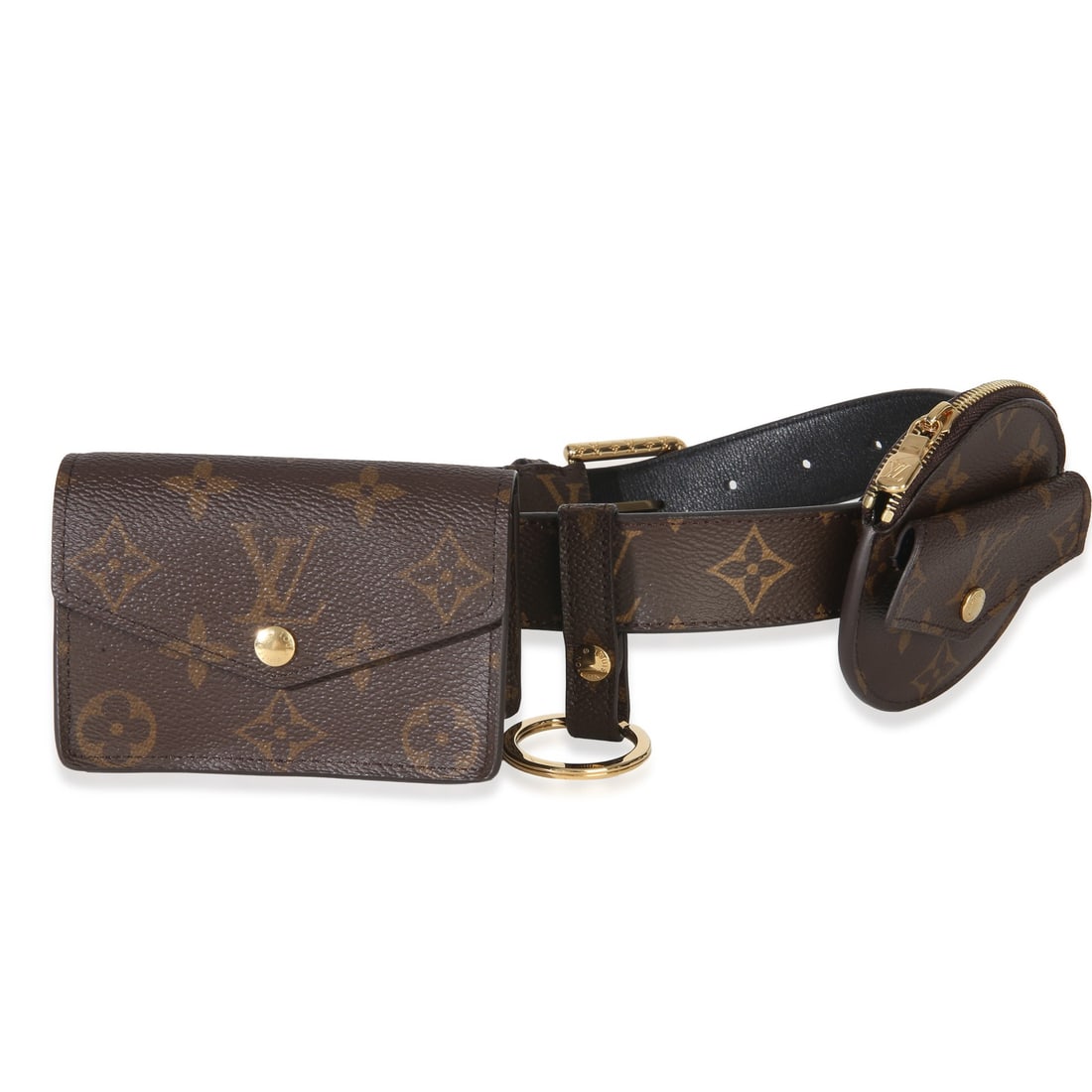 Louis Vuitton Daily Multi Pocket Belt Bag Monogram Canvas 70 28: Louis Vuitton Daily Multi Pocket Belt Bag Monogram Canvas 70 28 Pre-owned Louis Vuitton Daily Multi Pocket Belt in brown monogram canvas with a snap closure and black leather lining. This unisex belt 