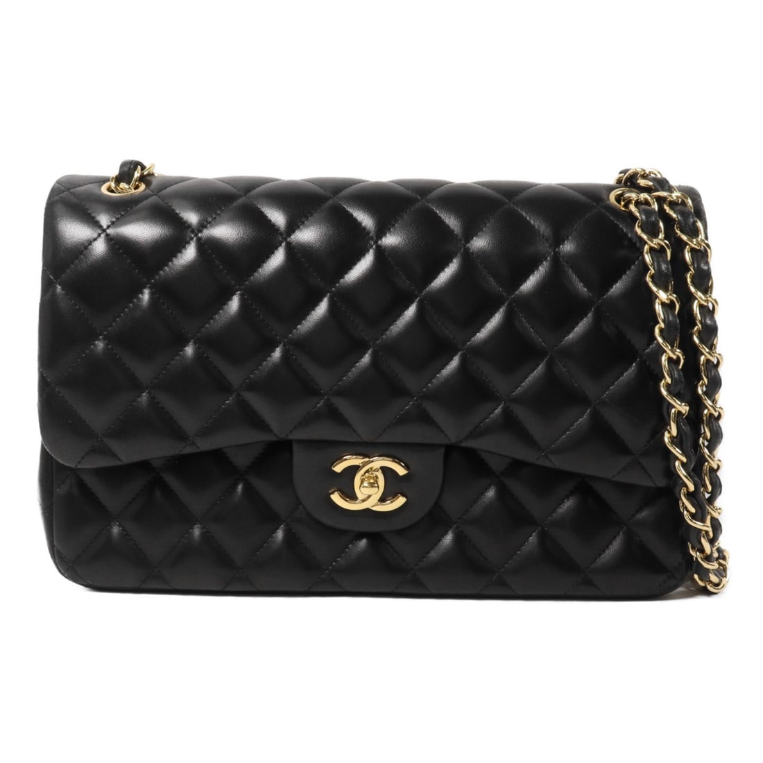 CHANEL A58600 Large Classic Shoulder Bag Black Lambskin CC GHW: CHANEL A58600 Large Classic Shoulder Bag Black Lambskin CC GHW Large CHANEL Classic shoulder bag in black lambskin leather with the CC turn-lock closure and an adjustable shoulder strap. The bag featu