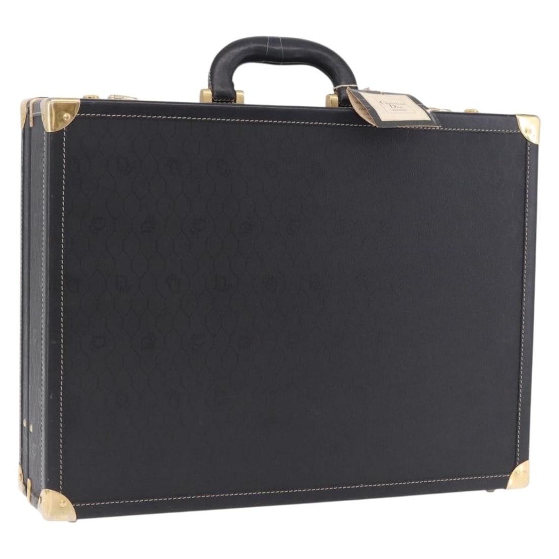 Christian Dior Trunk Bag in Black Gold Honeycomb Canvas PVC Leather: Christian Dior Trunk Bag in Black Gold Honeycomb Canvas PVC Leather Authentic Christian Dior trunk bag in black and gold honeycomb canvas with PVC leather trim. This women's bag is made in France and 