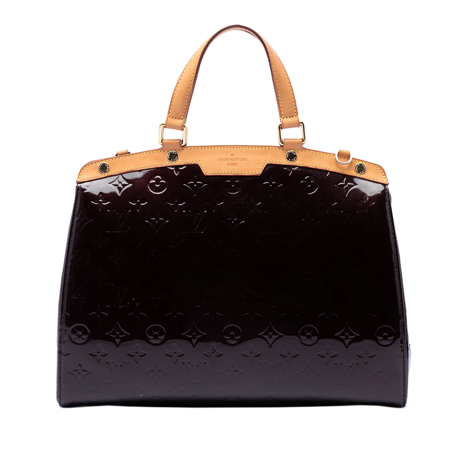 Louis Vuitton Brea GM Monogram Vernis Leather Handbag Purple: Louis Vuitton Brea GM Monogram Vernis Leather Handbag Purple Louis Vuitton Monogram Vernis Brea GM handbag crafted in purple monogram vernis leather with flat vachetta leather handles, a top zip closu