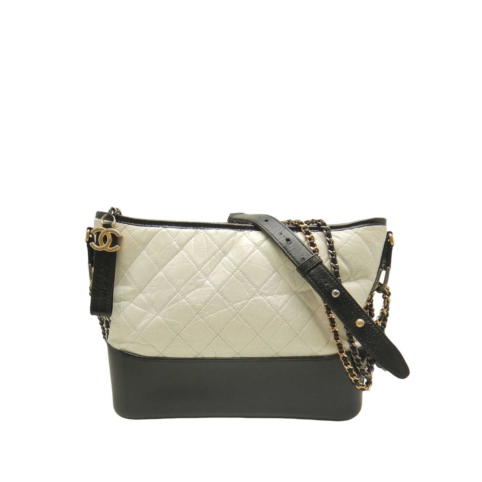 Chanel Gabrielle Hobo Medium bicolor quilted aged calfskin bag: Chanel Gabrielle Hobo Medium bicolor quilted aged calfskin bag A Chanel Medium Gabrielle Hobo crafted in bicolor quilted aged calfskin leather. This crossbody bag features a leather-woven chain strap 