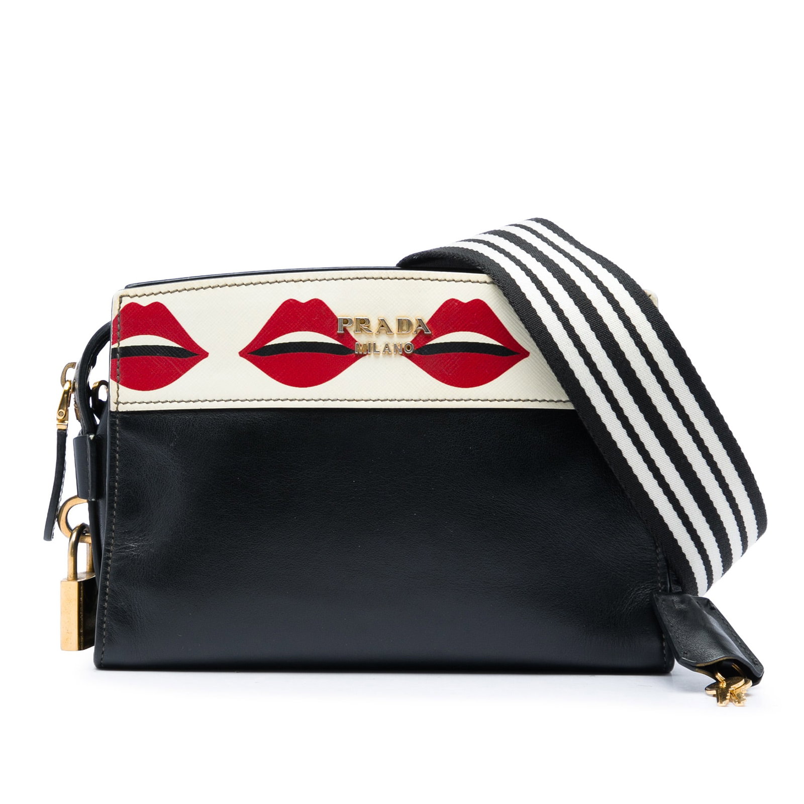 Prada Esplanade Crossbody Bag City Calf Saffiano Lip Print Leather: Prada Esplanade Crossbody Bag City Calf Saffiano Lip Print Leather Prada Esplanade crossbody bag in black City Calf and Saffiano leather with lip print detailing. This bag features a leather body, a d