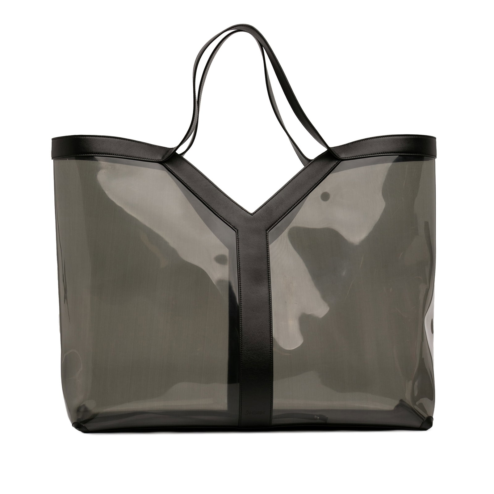 Saint Laurent transparent PVC tote with leather trim and pouch: Saint Laurent transparent PVC tote with leather trim and pouch This Saint Laurent Maxi PVC Transparent Y Tote features a transparent PVC body with leather trim and flat leather straps. The open top de