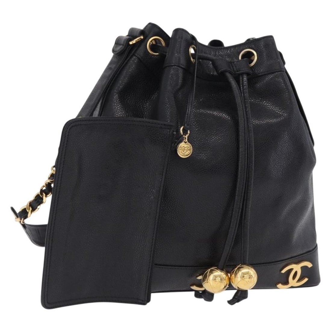 CHANEL Triple Coco Caviar Shoulder Bag Black with Pouch: CHANEL Triple Coco Caviar Shoulder Bag Black with Pouch Chanel Triple Coco Chain shoulder bag in black caviar skin with gold-tone CC detailing. Made in Italy, this women's shoulder bag includes a pouc