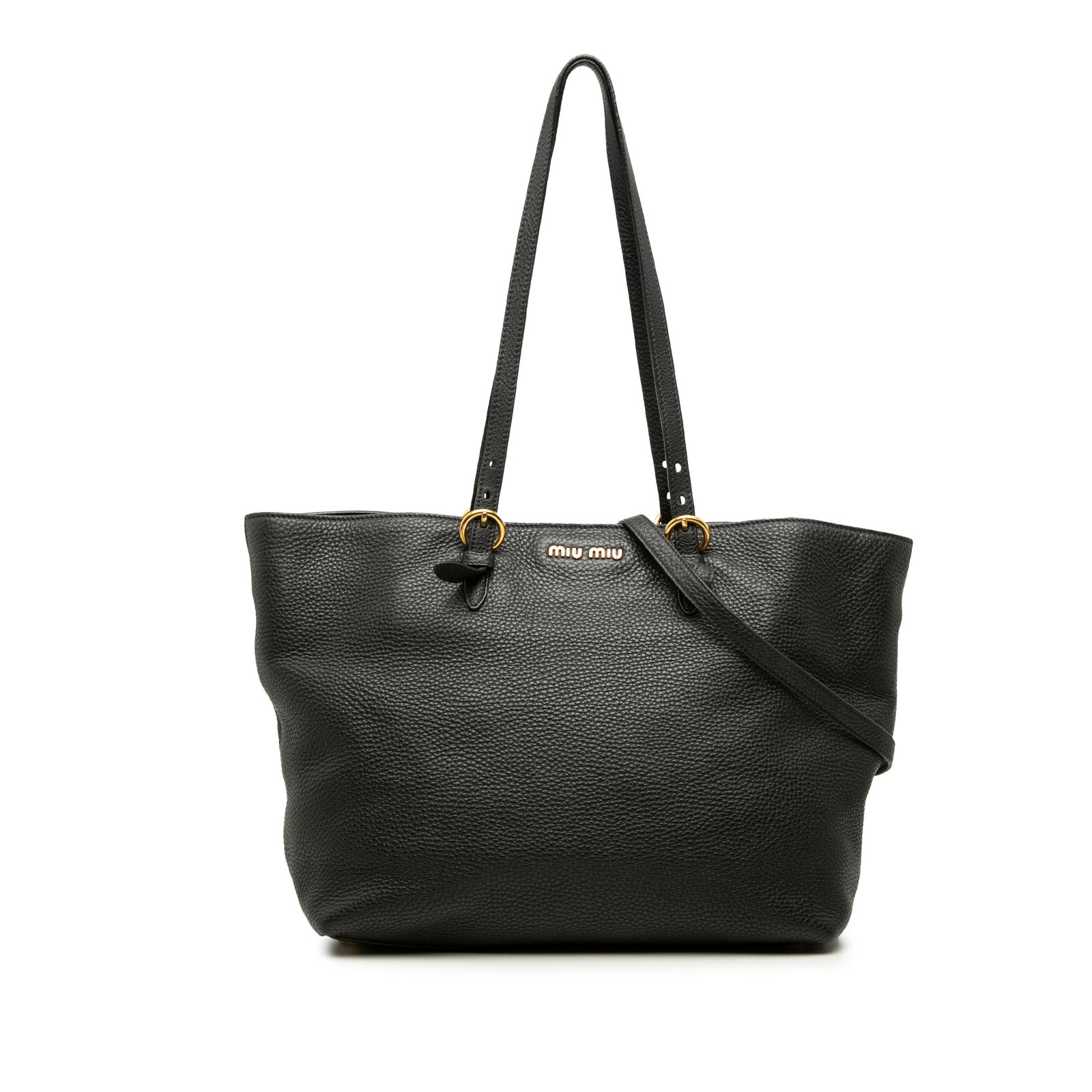 Black Leather Satchel Miu Miu Vitello Daino Convertible Tote (1 of 6)
