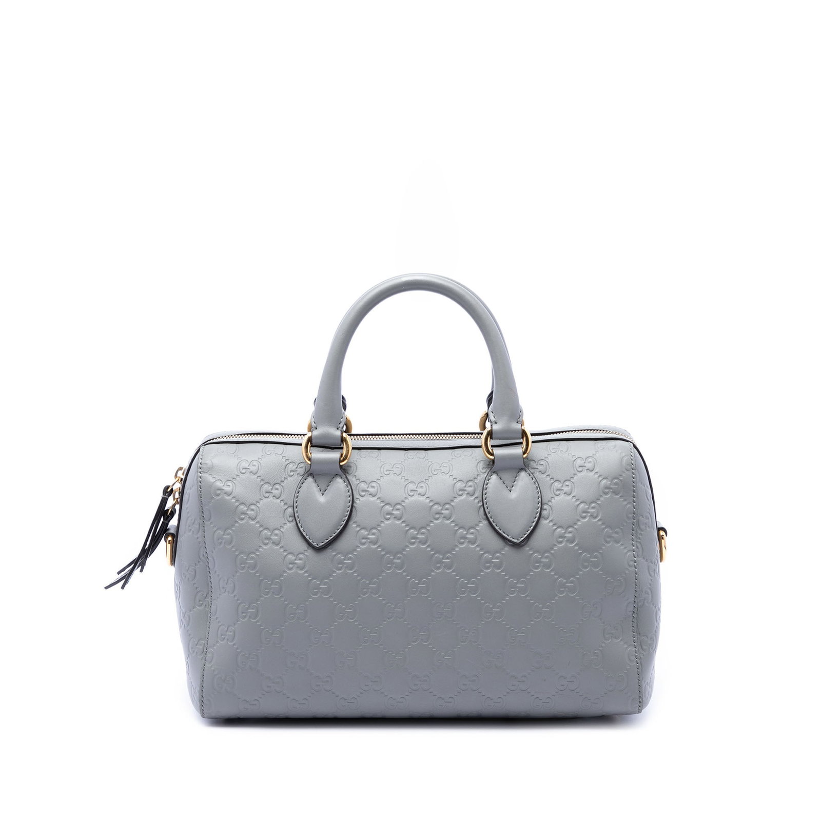 Gucci Guccissima Leather Boston Satchel Gray: Gucci Guccissima Leather Boston Satchel Gray This Guccissima Boston bag is crafted in gray embossed leather with rolled leather handles, a two-way top zip closure, and an interior with zip and slip po
