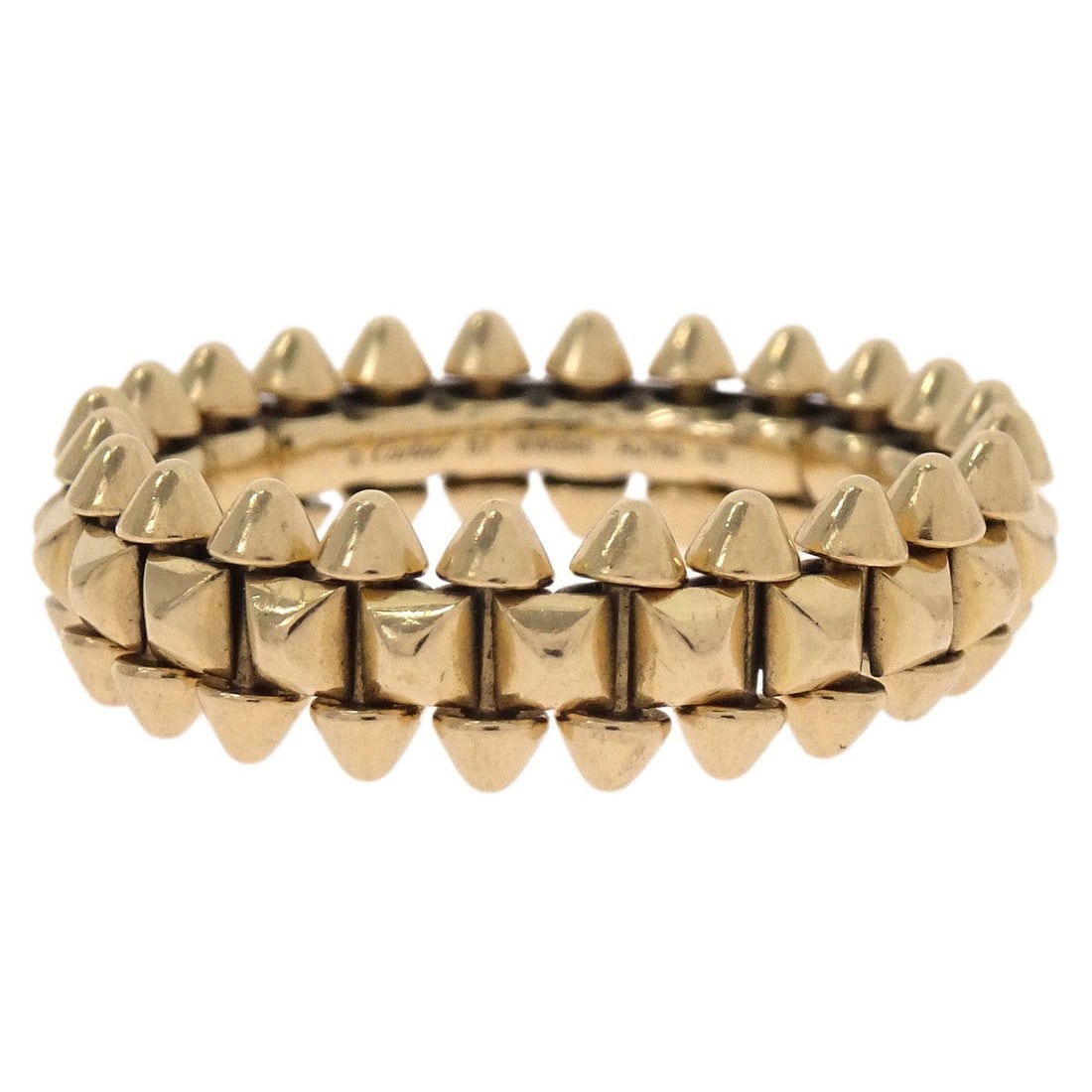 Cartier Clash Au750 Gold Ring Size 57 Measured 56: Cartier Clash Au750 Gold Ring Size 57 Measured 56 Vintage Cartier Clash ring crafted in Au750 gold with a round form and no main stone. This piece is marked size #57, with an actual measured size of #