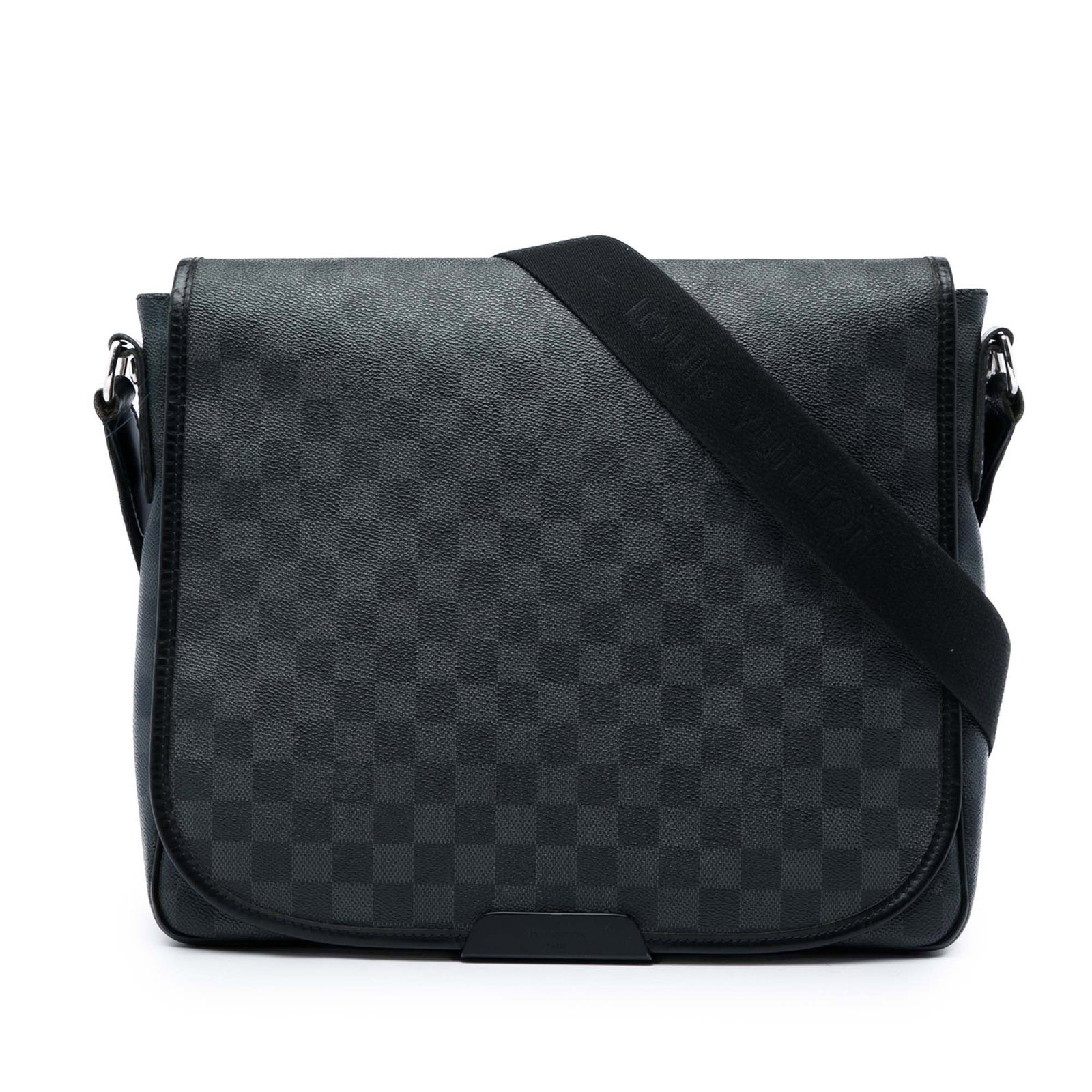 Louis Vuitton Renzo shoulder bag in Damier Graphite canvas: Louis Vuitton Renzo shoulder bag in Damier Graphite canvas A Louis Vuitton Damier Graphite Renzo shoulder bag with a damier canvas body, flat shoulder strap, front flap with magnetic closure, back ext