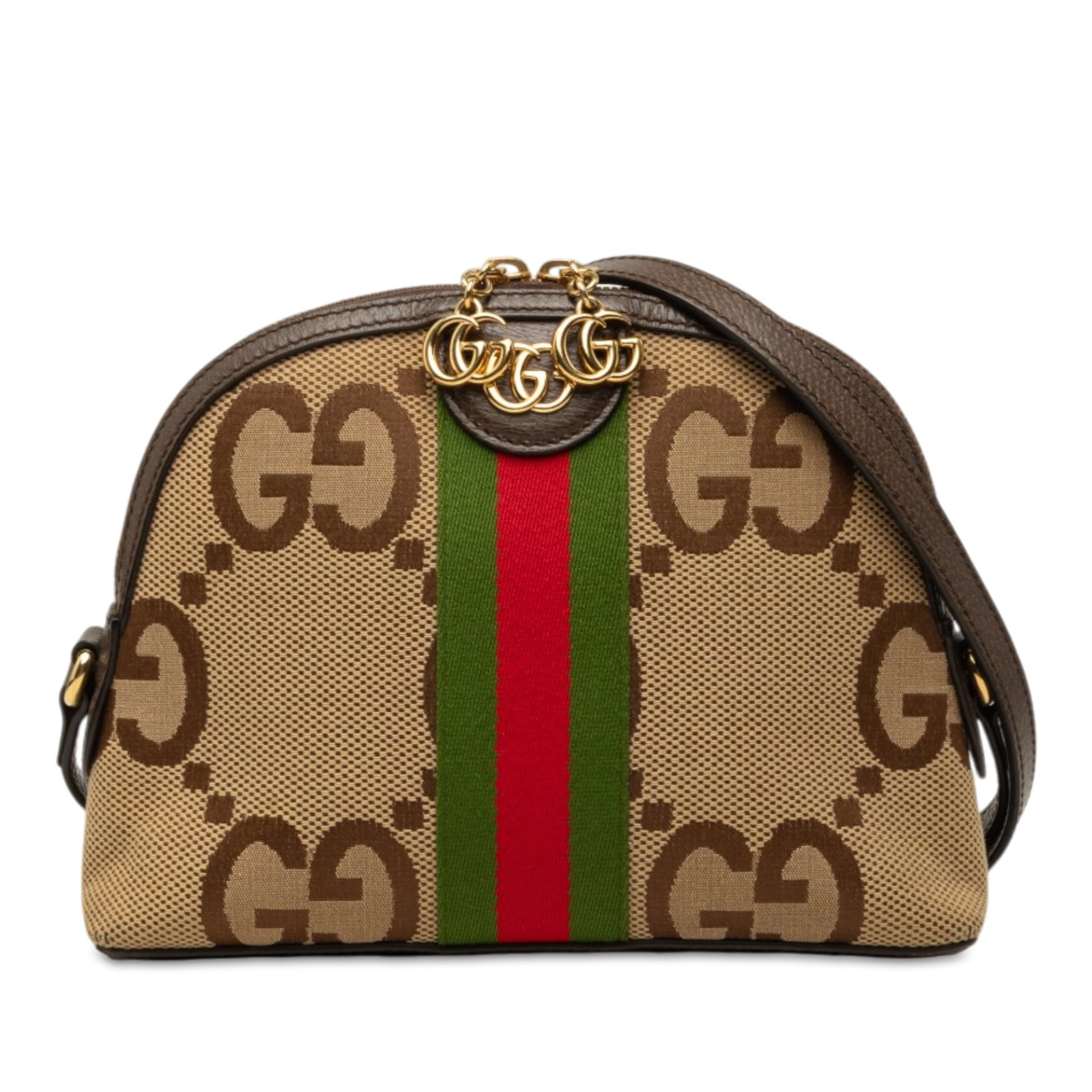Gucci Ophidia Dome Crossbody Small Jumbo GG Canvas Web Bag: Gucci Ophidia Dome Crossbody Small Jumbo GG Canvas Web Bag Gucci Ophidia Dome crossbody bag in beige canvas with leather trim and the signature Web detail. This small dome-style bag features an adjust