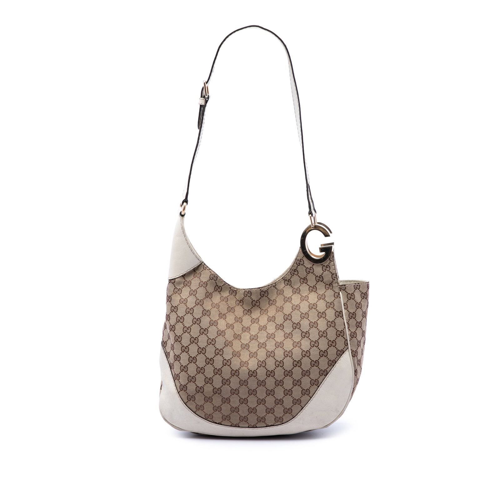Gucci Charlotte GG Canvas Crossbody Bag Beige: Gucci Charlotte GG Canvas Crossbody Bag Beige A Gucci GG Canvas Charlotte Crossbody made in Italy, featuring a beige canvas body with leather trim and a flat leather strap. The bag has an open top wit